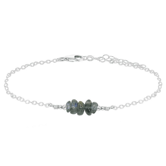 Labradorite Chip Bead Bar Anklet - Labradorite Chip Bead Bar Anklet - Sterling Silver - Luna Tide Handmade Crystal Jewellery