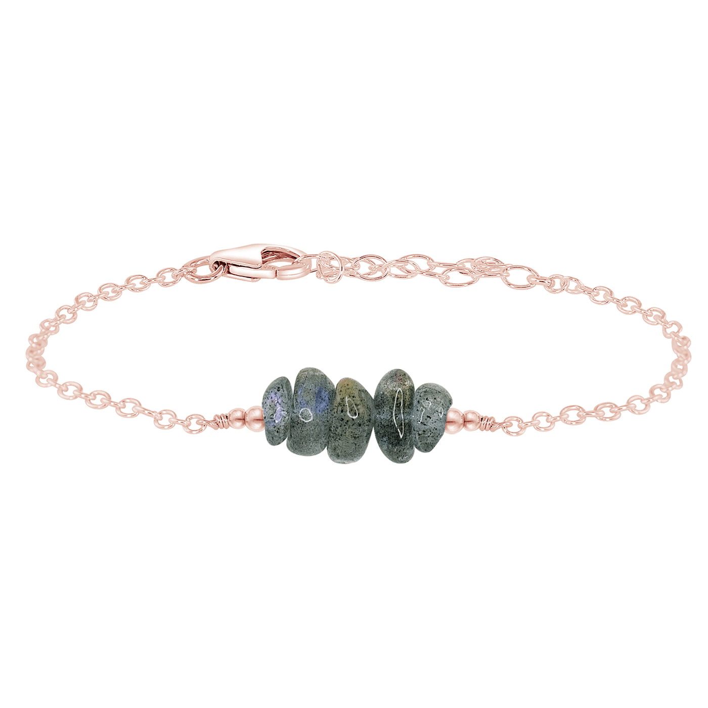 Labradorite Chip Bead Bar Bracelet - Labradorite Chip Bead Bar Bracelet - 14k Rose Gold Fill - Luna Tide Handmade Crystal Jewellery
