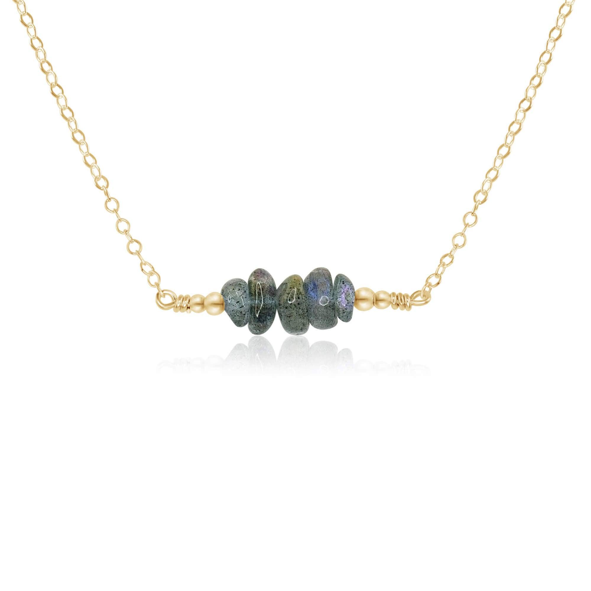 Labradorite Chip Bead Bar Necklace - Labradorite Chip Bead Bar Necklace - 14k Gold Fill - Luna Tide Handmade Crystal Jewellery