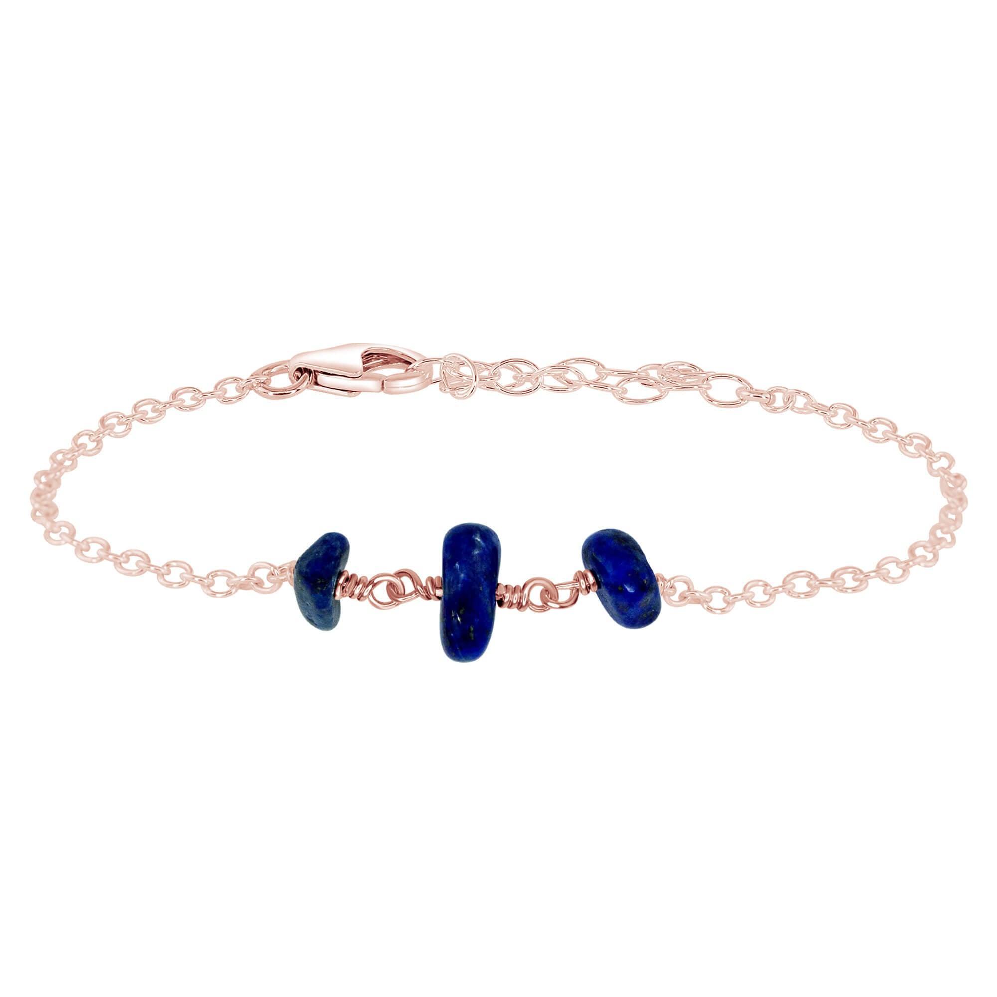 Lapis Lazuli Beaded Chain Bracelet - Lapis Lazuli Beaded Chain Bracelet - 14k Rose Gold Fill - Luna Tide Handmade Crystal Jewellery