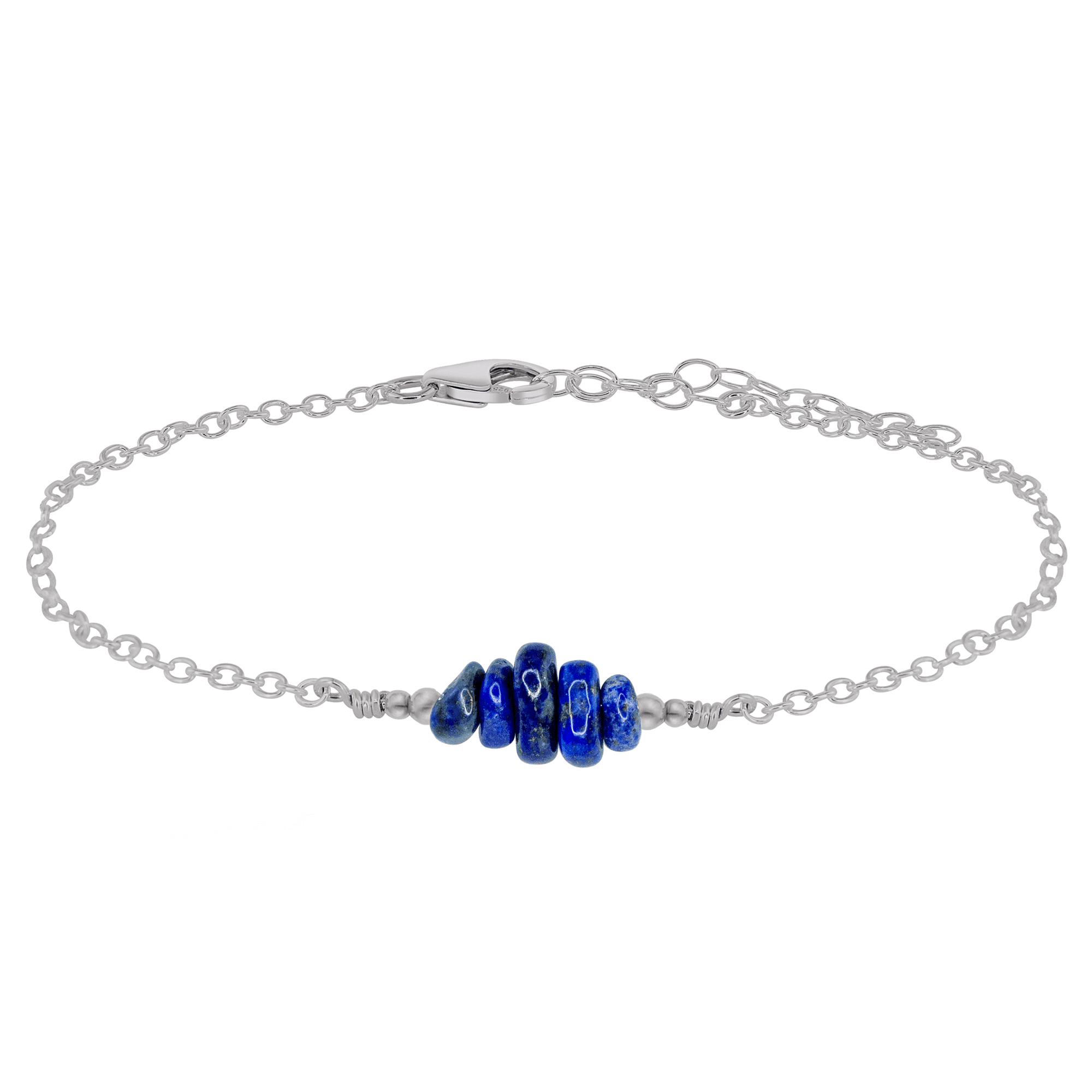 Lapis Lazuli Chip Bead Bar Anklet - Lapis Lazuli Chip Bead Bar Anklet - Stainless Steel - Luna Tide Handmade Crystal Jewellery