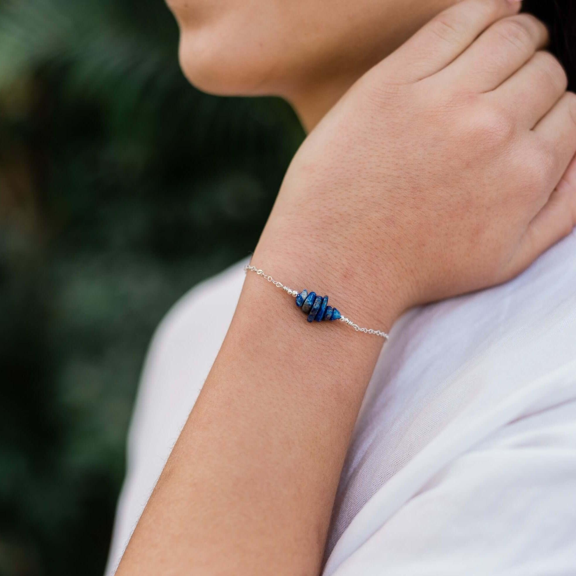 Lapis Lazuli Chip Bead Bar Bracelet - Lapis Lazuli Chip Bead Bar Bracelet - Sterling Silver - Luna Tide Handmade Crystal Jewellery