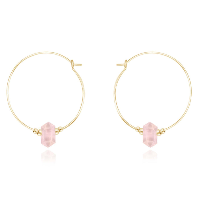 Large Hoop Rose Quartz Double Terminated Crystal Point Earrings - Large Hoop Rose Quartz Double Terminated Crystal Point Earrings - 14k Gold Fill - Luna Tide Handmade Crystal Jewellery
