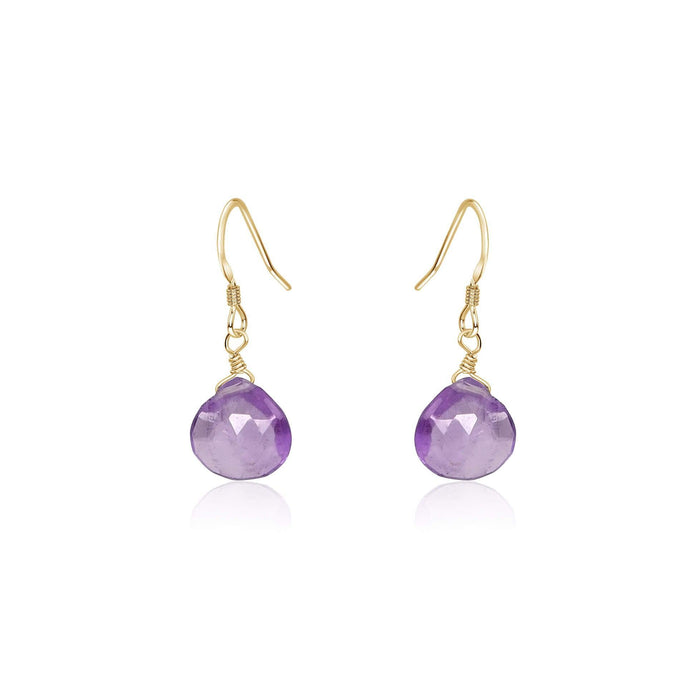 Pink Amethyst Gemstone Teardrop Dangle Earrings - Pink Amethyst Gemstone Teardrop Dangle Earrings - 14k Gold Fill - Luna Tide Handmade Crystal Jewellery