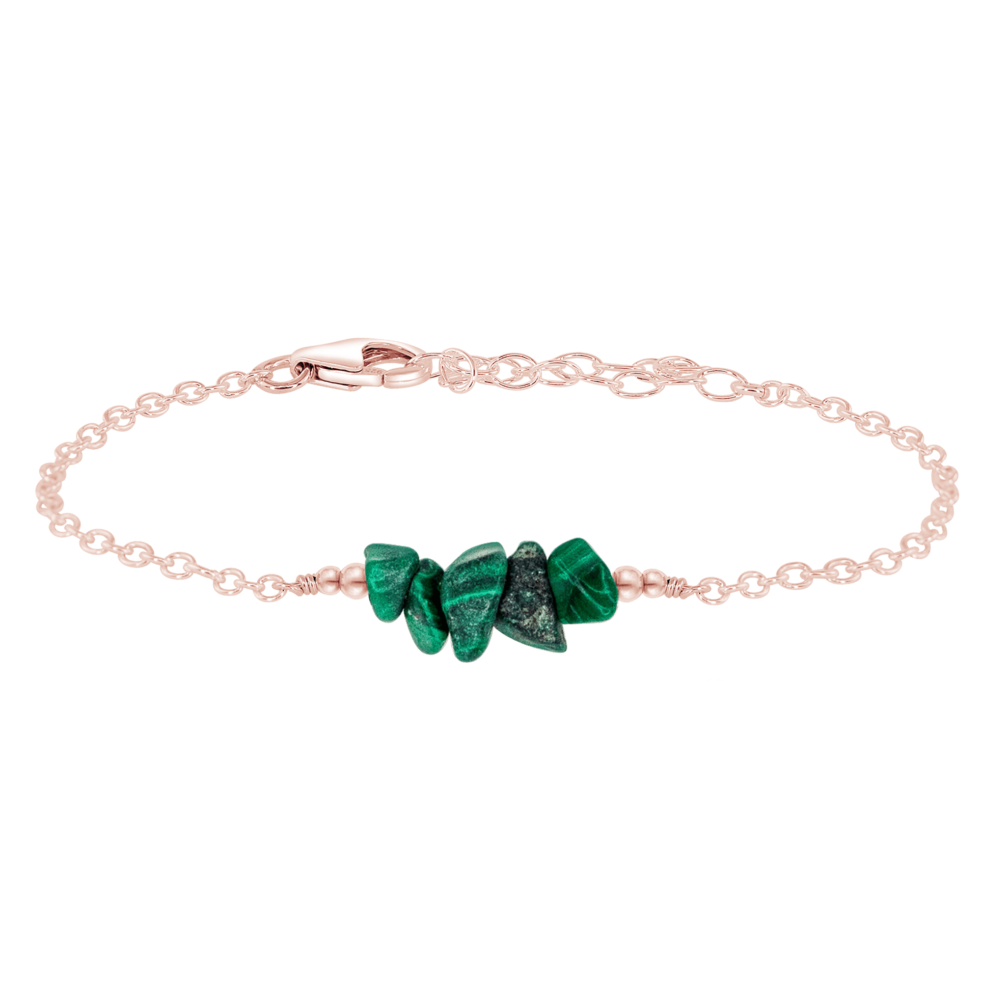 Malachite Chip Bead Bar Bracelet - Malachite Chip Bead Bar Bracelet - 14k Rose Gold Fill - Luna Tide Handmade Crystal Jewellery