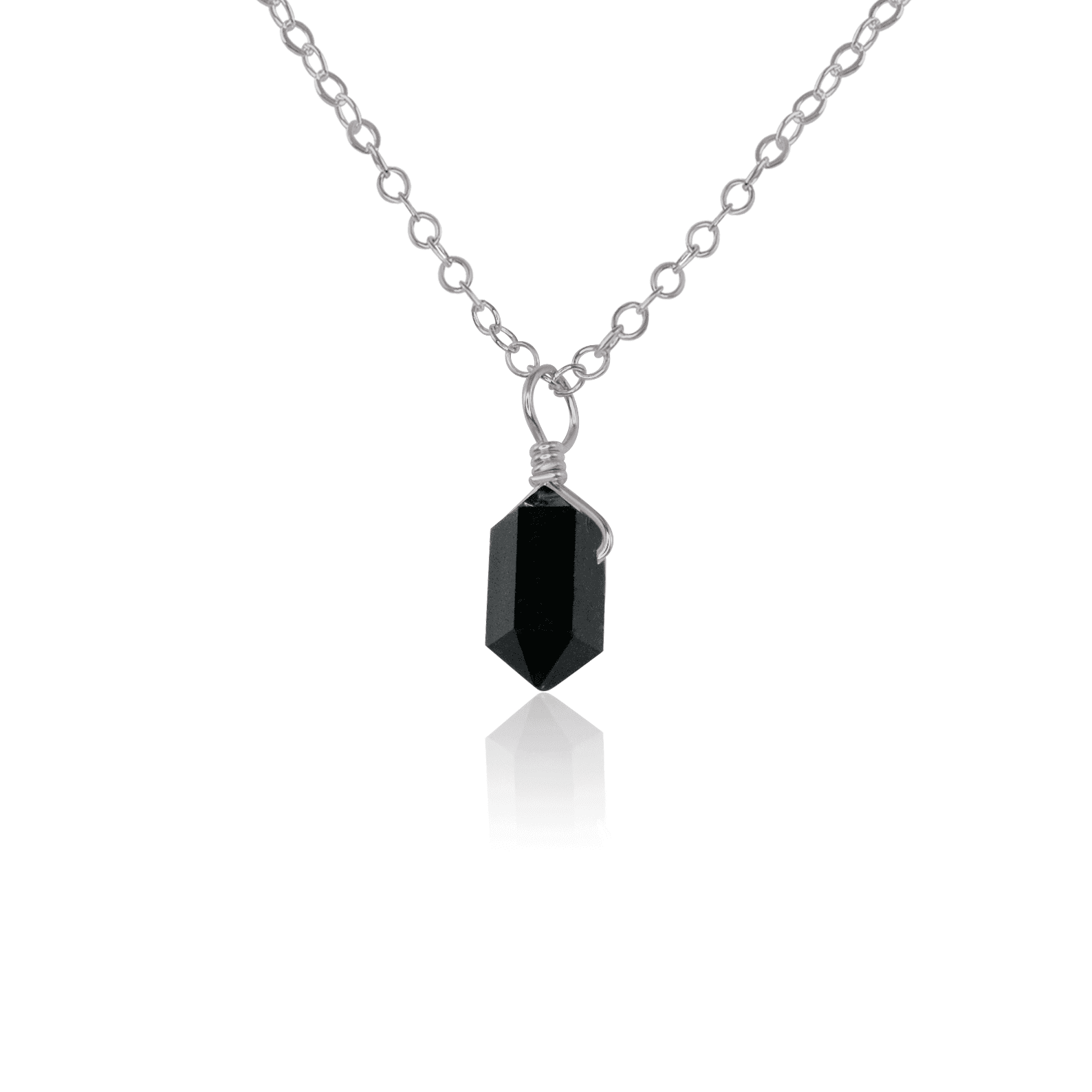 Mini Double Terminated Black Tourmaline Crystal Point Pendant Necklace - Mini Double Terminated Black Tourmaline Crystal Point Pendant Necklace - Stainless Steel / Cable - Luna Tide Handmade Crystal Jewellery