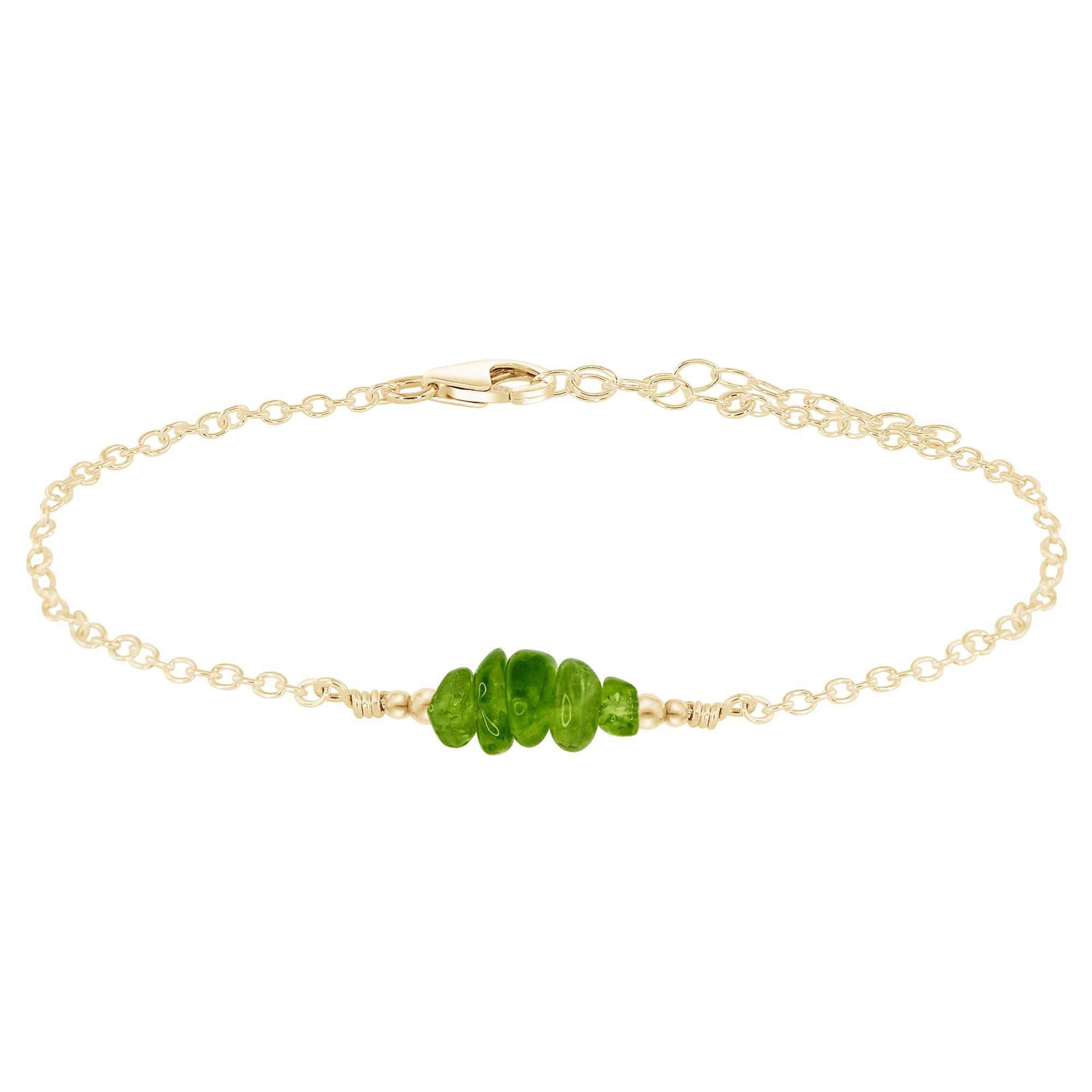 Peridot Chip Bead Bar Anklet - Peridot Chip Bead Bar Anklet - 14k Gold Fill - Luna Tide Handmade Crystal Jewellery