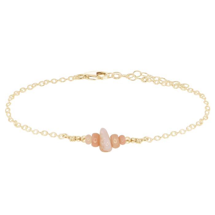 Pink Peruvian opal Chip Bead Bar Anklet - Pink Peruvian opal Chip Bead Bar Anklet - 14k Gold Fill - Luna Tide Handmade Crystal Jewellery