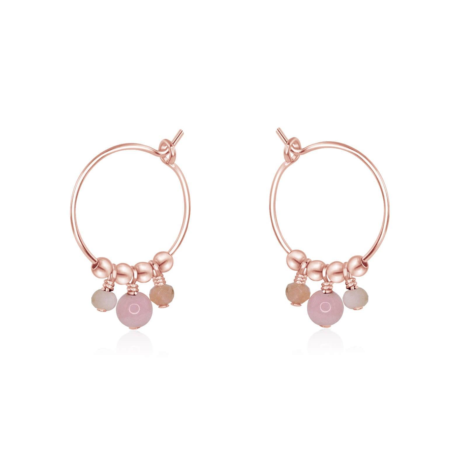 Pink Peruvian Opal Gemstone Bead Drop Hoop Earrings - Pink Peruvian Opal Gemstone Bead Drop Hoop Earrings - 14k Rose Gold Fill - Luna Tide Handmade Crystal Jewellery