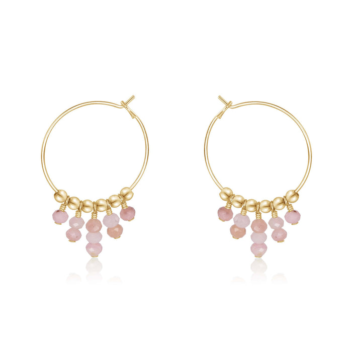 Pink Peruvian Opal Statement Hoop Earrings - Pink Peruvian Opal Statement Hoop Earrings - 14k Gold Fill - Luna Tide Handmade Crystal Jewellery