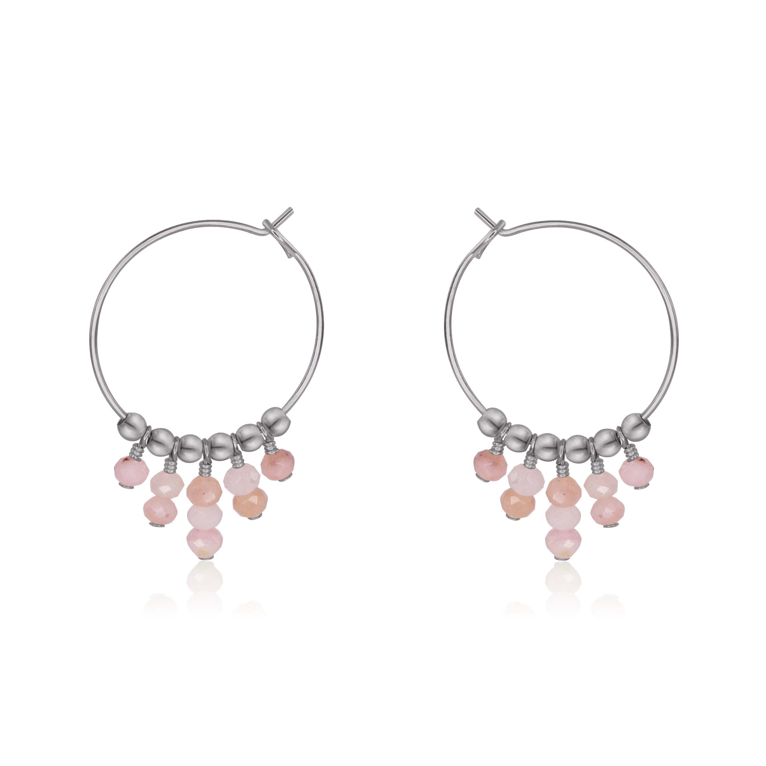 Pink Peruvian Opal Statement Hoop Earrings - Pink Peruvian Opal Statement Hoop Earrings - Stainless Steel - Luna Tide Handmade Crystal Jewellery