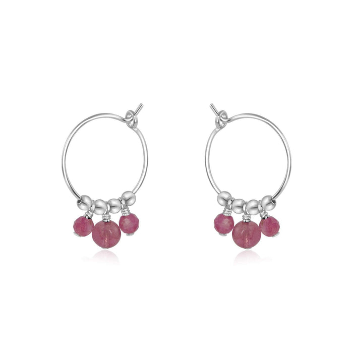 Pink Tourmaline Gemstone Bead Drop Hoop Earrings - Pink Tourmaline Gemstone Bead Drop Hoop Earrings - Sterling Silver - Luna Tide Handmade Crystal Jewellery
