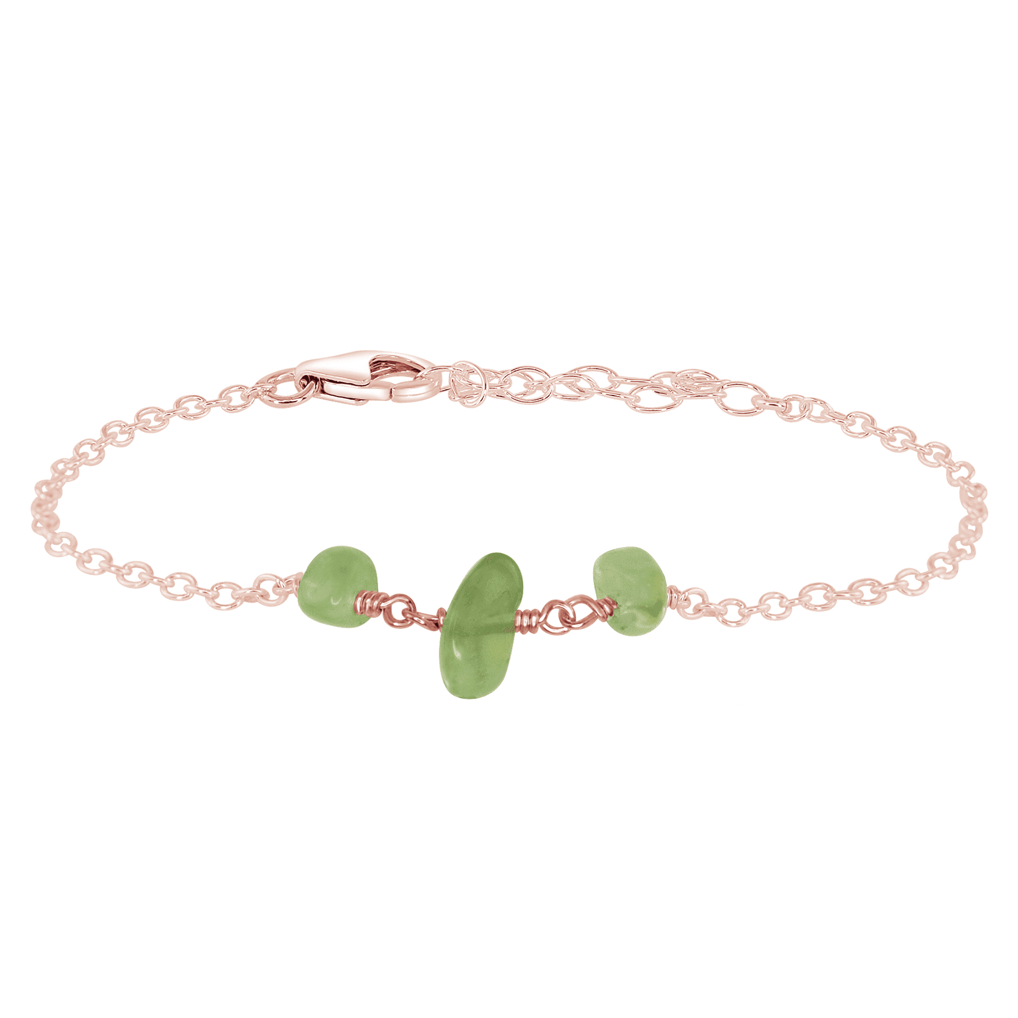 Prehnite Beaded Chain Bracelet - Prehnite Beaded Chain Bracelet - 14k Rose Gold Fill - Luna Tide Handmade Crystal Jewellery