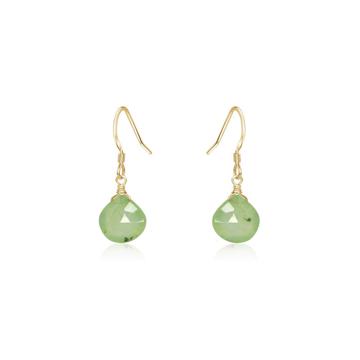 Prehnite Gemstone Teardrop Dangle Earrings - Prehnite Gemstone Teardrop Dangle Earrings - 14k Gold Fill - Luna Tide Handmade Crystal Jewellery