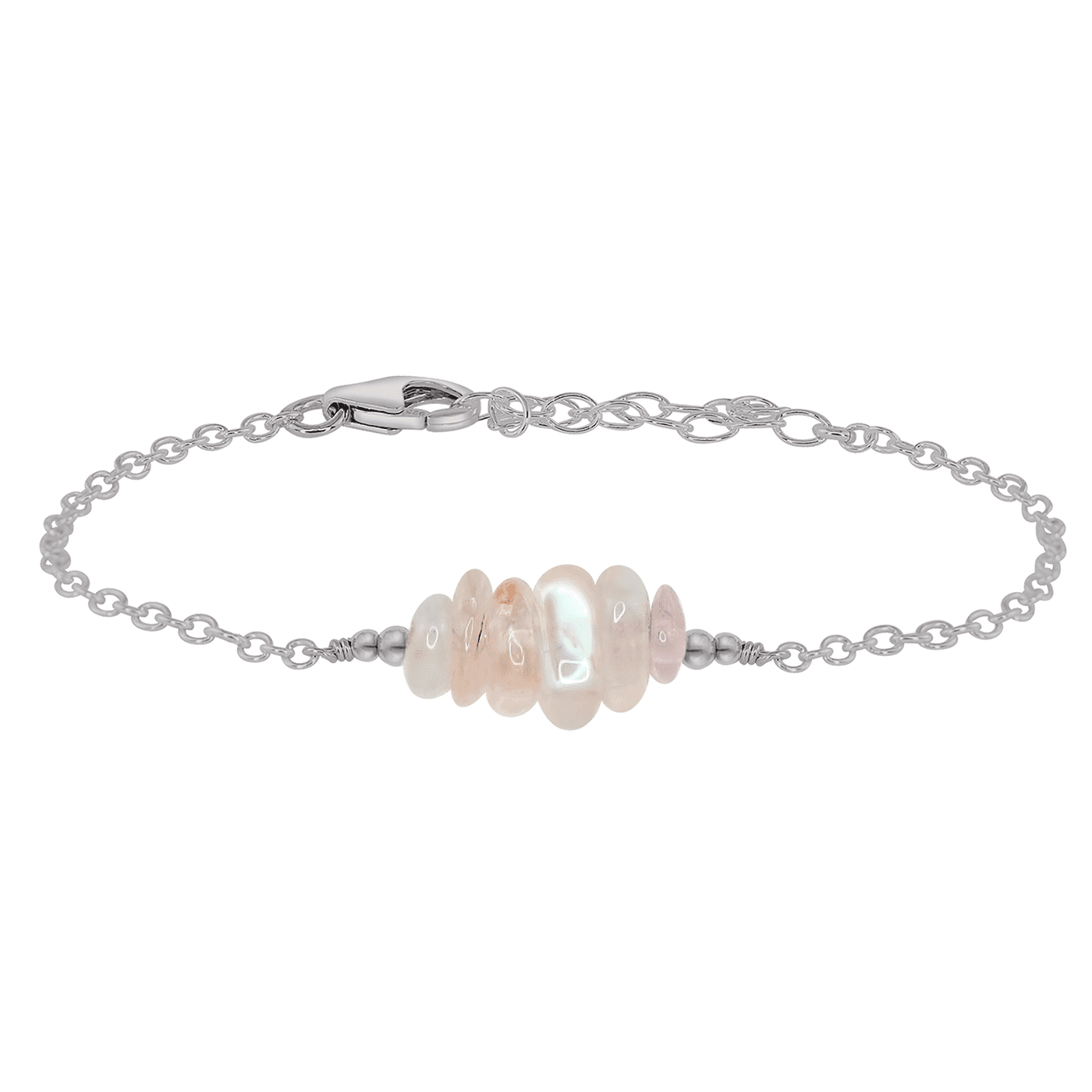 Rainbow moonstone Chip Bead Bar Bracelet - Rainbow moonstone Chip Bead Bar Bracelet - Stainless Steel - Luna Tide Handmade Crystal Jewellery
