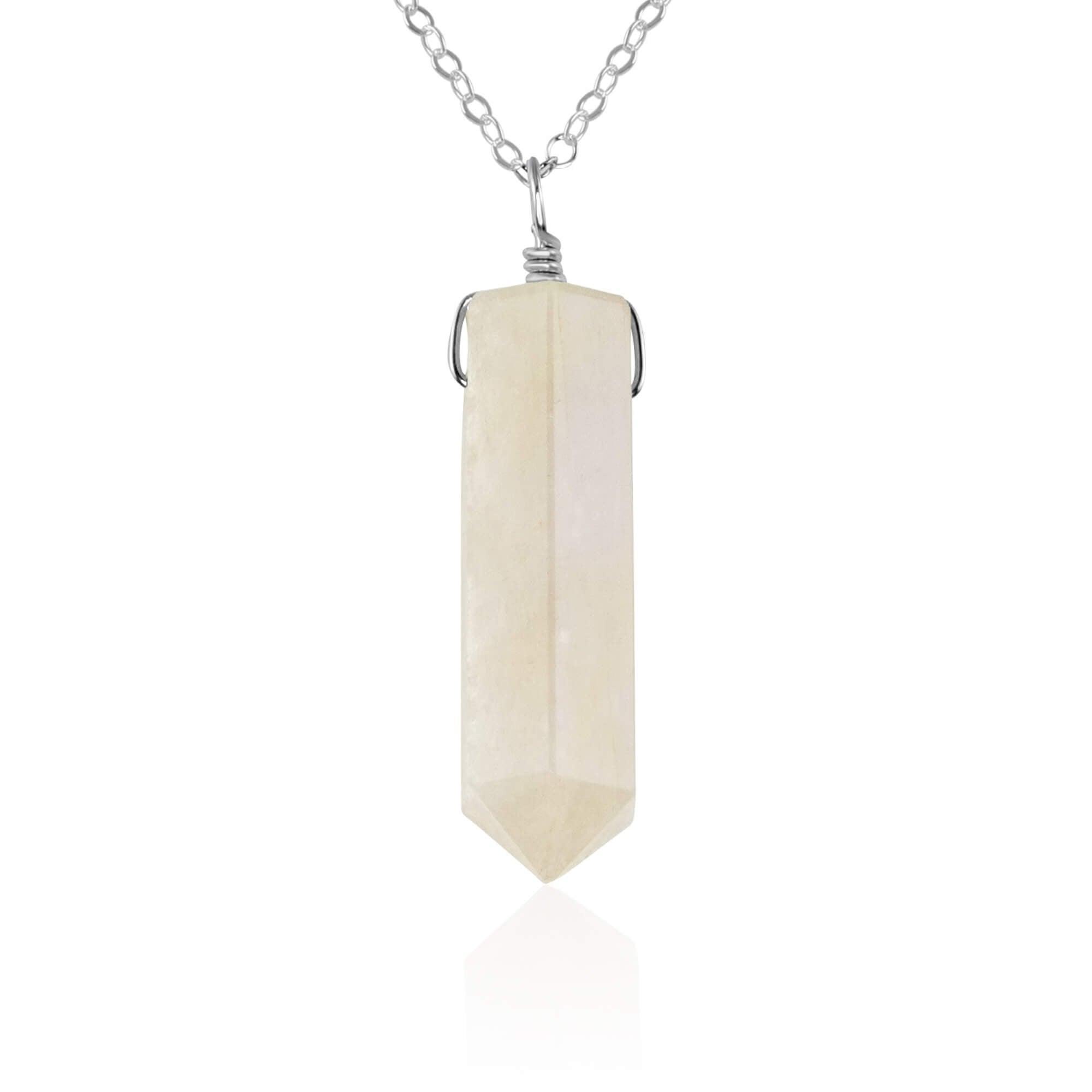 Rainbow Moonstone Gemstone Generator Tower Point Pendant Necklace - Rainbow Moonstone Gemstone Generator Tower Point Pendant Necklace - Sterling Silver / Cable - Luna Tide Handmade Crystal Jewellery