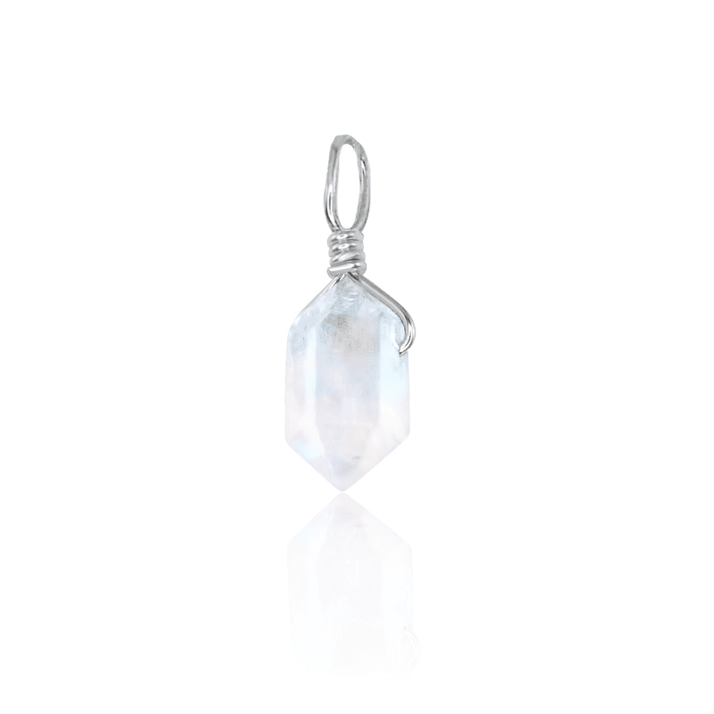Rainbow Moonstone Mini Double Terminated Crystal Point Pendant - Rainbow Moonstone Mini Double Terminated Crystal Point Pendant - Sterling Silver - Luna Tide Handmade Crystal Jewellery