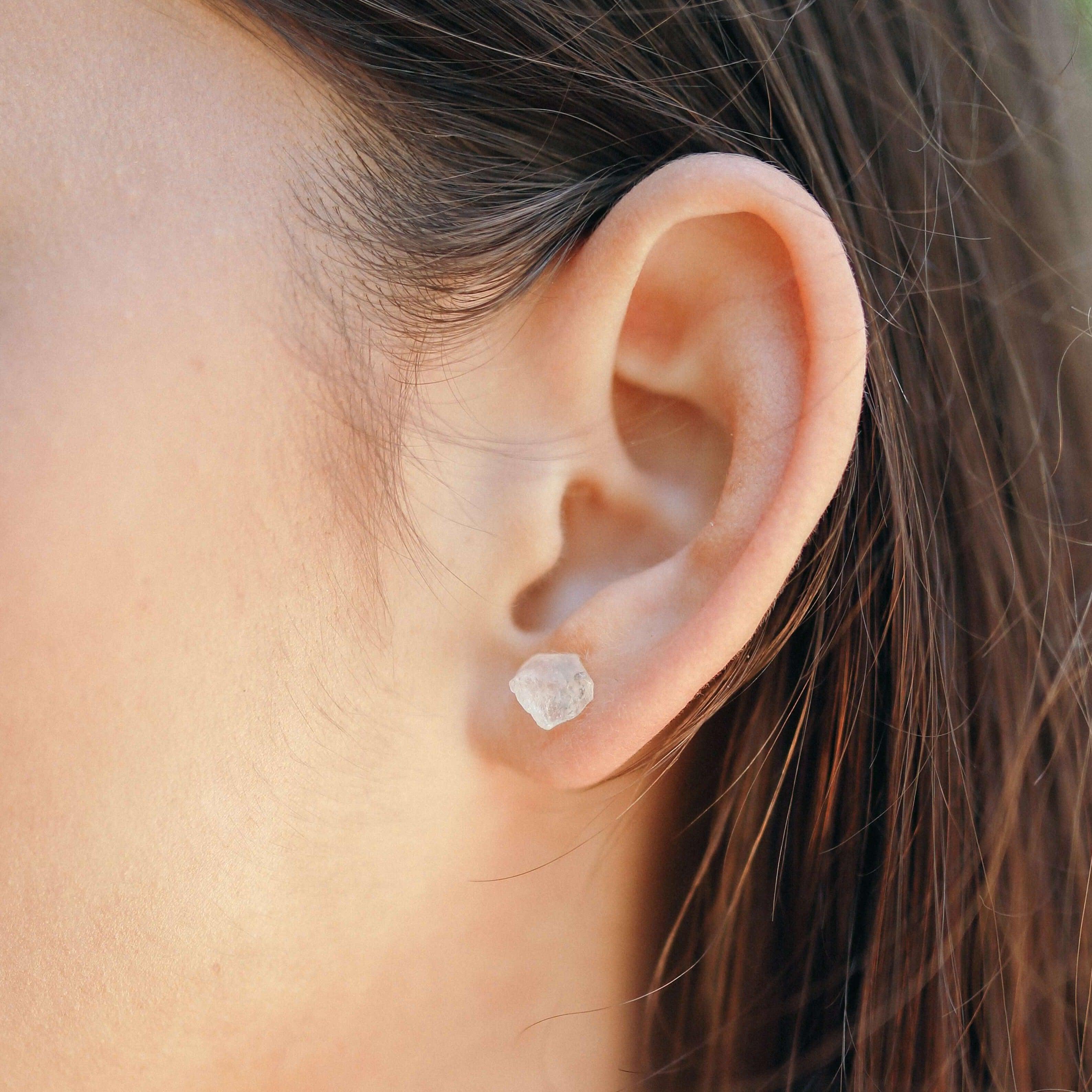 Custom Raw Crystal Gemstone Stud Earrings - Custom Raw Crystal Gemstone Stud Earrings - Sterling Silver / Amethyst for February - Luna Tide Handmade Crystal Jewellery