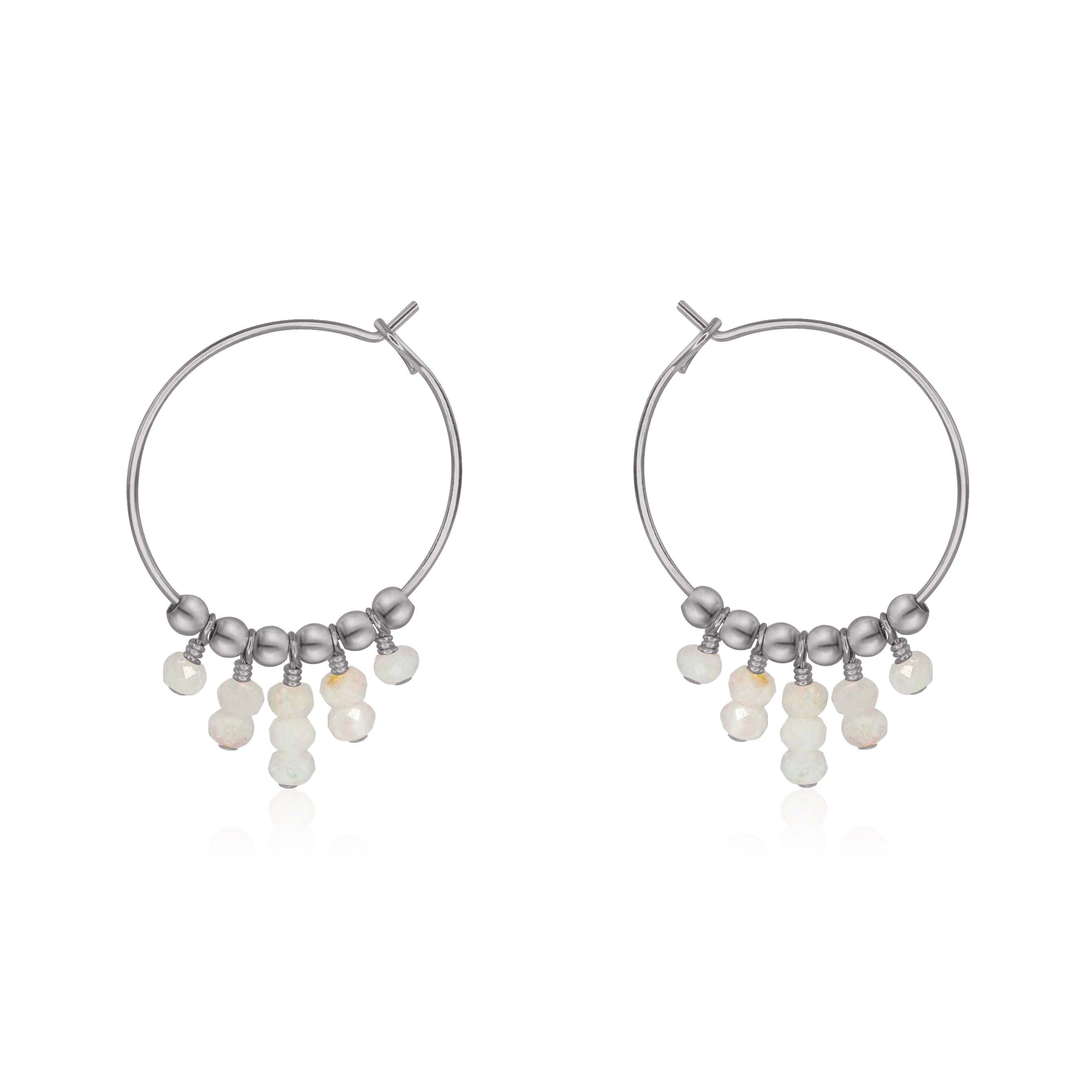 Rainbow Moonstone Statement Hoop Earrings - Rainbow Moonstone Statement Hoop Earrings - Stainless Steel - Luna Tide Handmade Crystal Jewellery