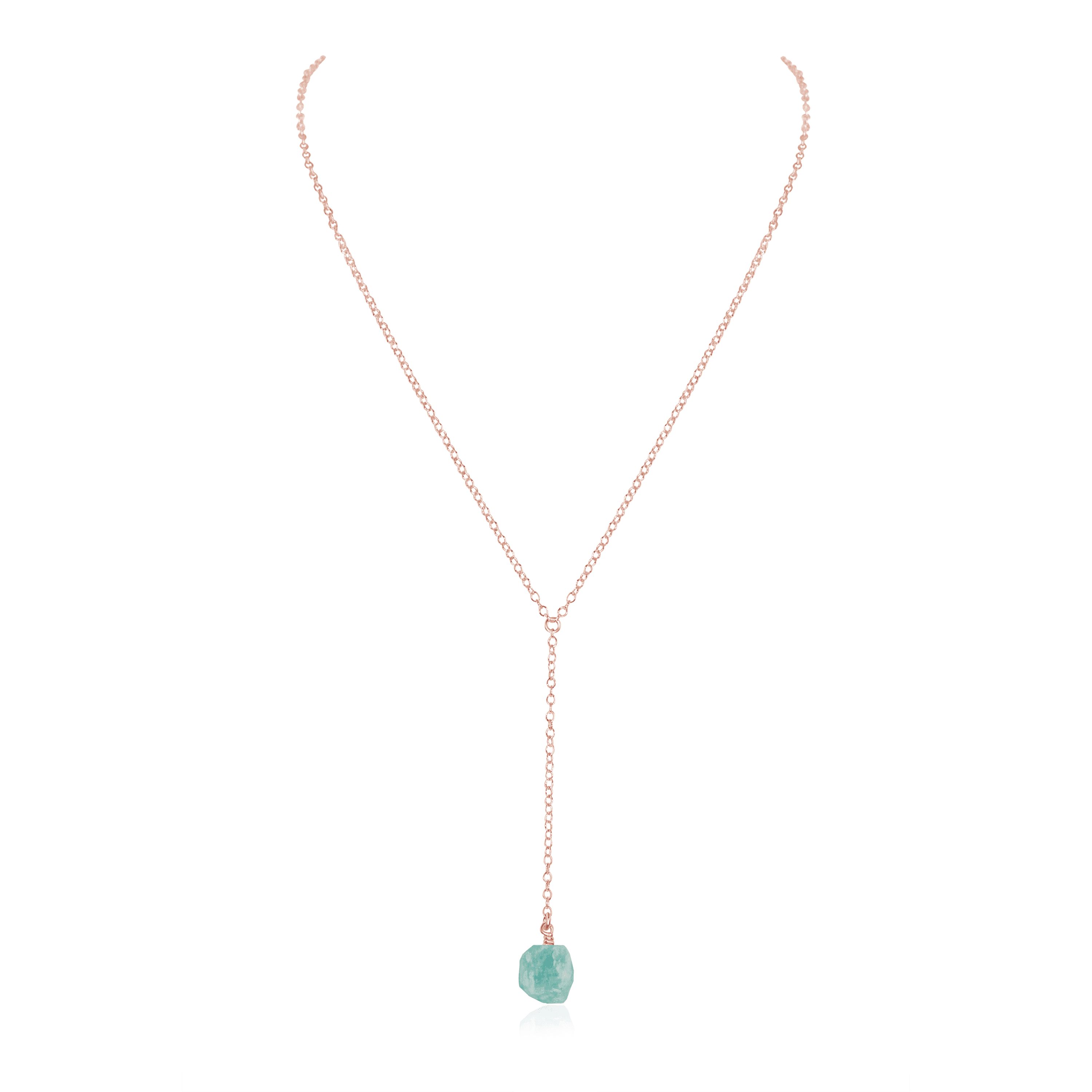 Raw Amazonite Crystal Lariat Necklace - Raw Amazonite Crystal Lariat Necklace - 14k Rose Gold Fill - Luna Tide Handmade Crystal Jewellery