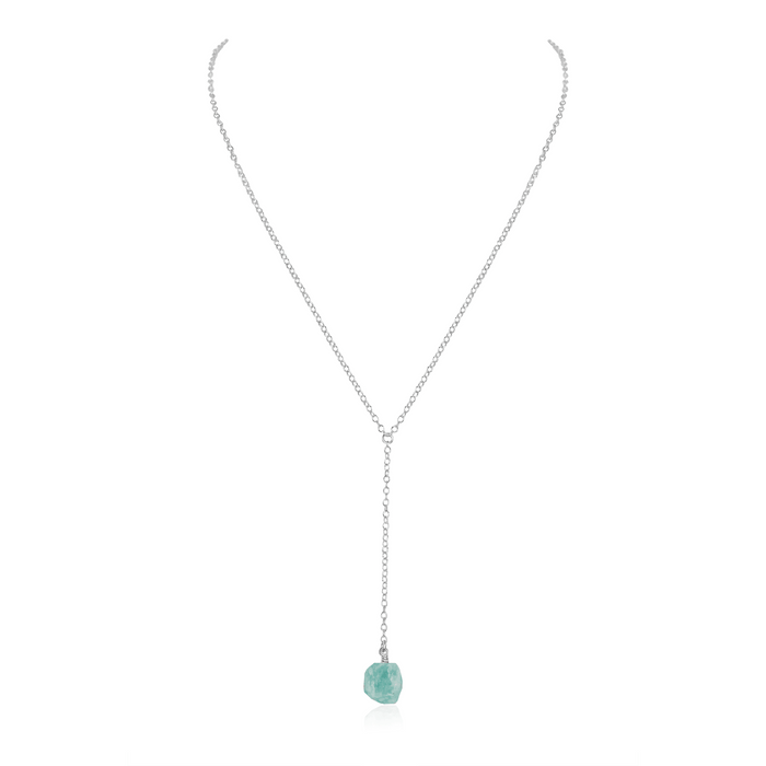 Raw Amazonite Crystal Lariat Necklace - Raw Amazonite Crystal Lariat Necklace - Sterling Silver - Luna Tide Handmade Crystal Jewellery