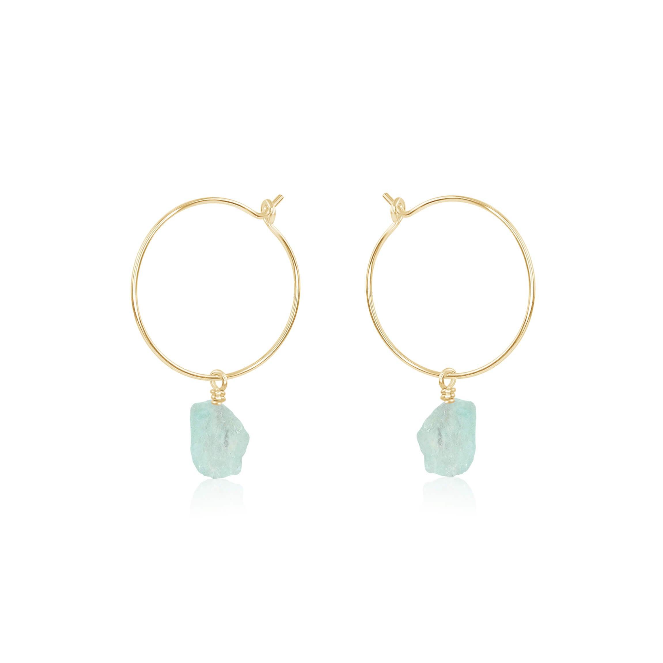 Raw Aquamarine Gemstone Dangle Hoop Earrings - Raw Aquamarine Gemstone Dangle Hoop Earrings - 14k Gold Fill - Luna Tide Handmade Crystal Jewellery