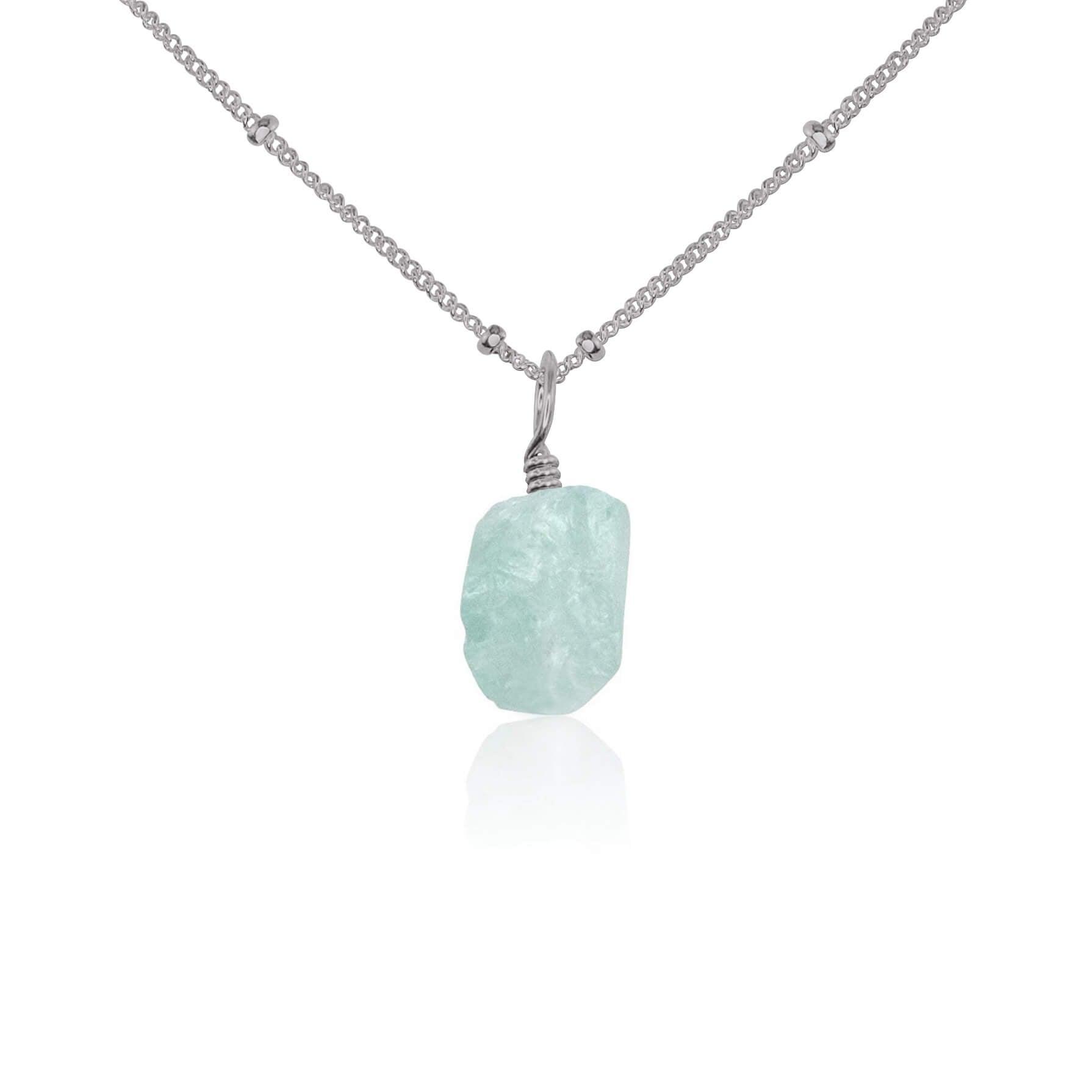 Raw Aquamarine Natural Crystal Pendant Necklace - Raw Aquamarine Natural Crystal Pendant Necklace - Stainless Steel / Satellite - Luna Tide Handmade Crystal Jewellery