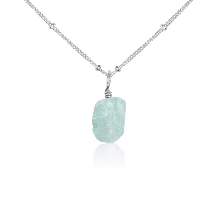 Raw Aquamarine Natural Crystal Pendant Necklace - Raw Aquamarine Natural Crystal Pendant Necklace - Sterling Silver / Satellite - Luna Tide Handmade Crystal Jewellery