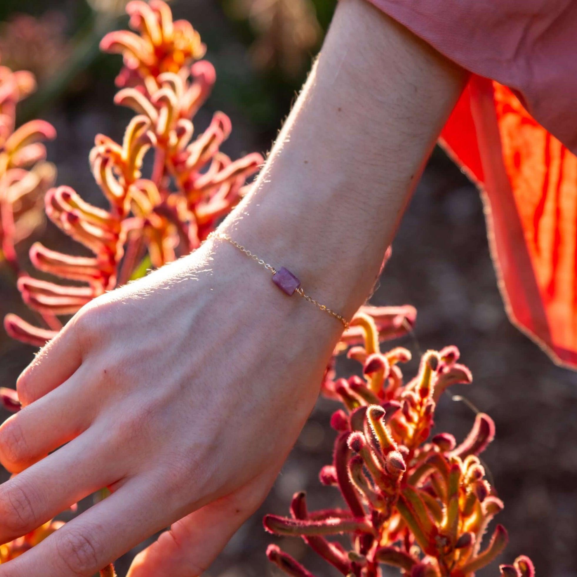 Raw Earth Red Ruby Crystal Nugget Bracelet - Raw Earth Red Ruby Crystal Nugget Bracelet - 14k Gold Fill - Luna Tide Handmade Crystal Jewellery