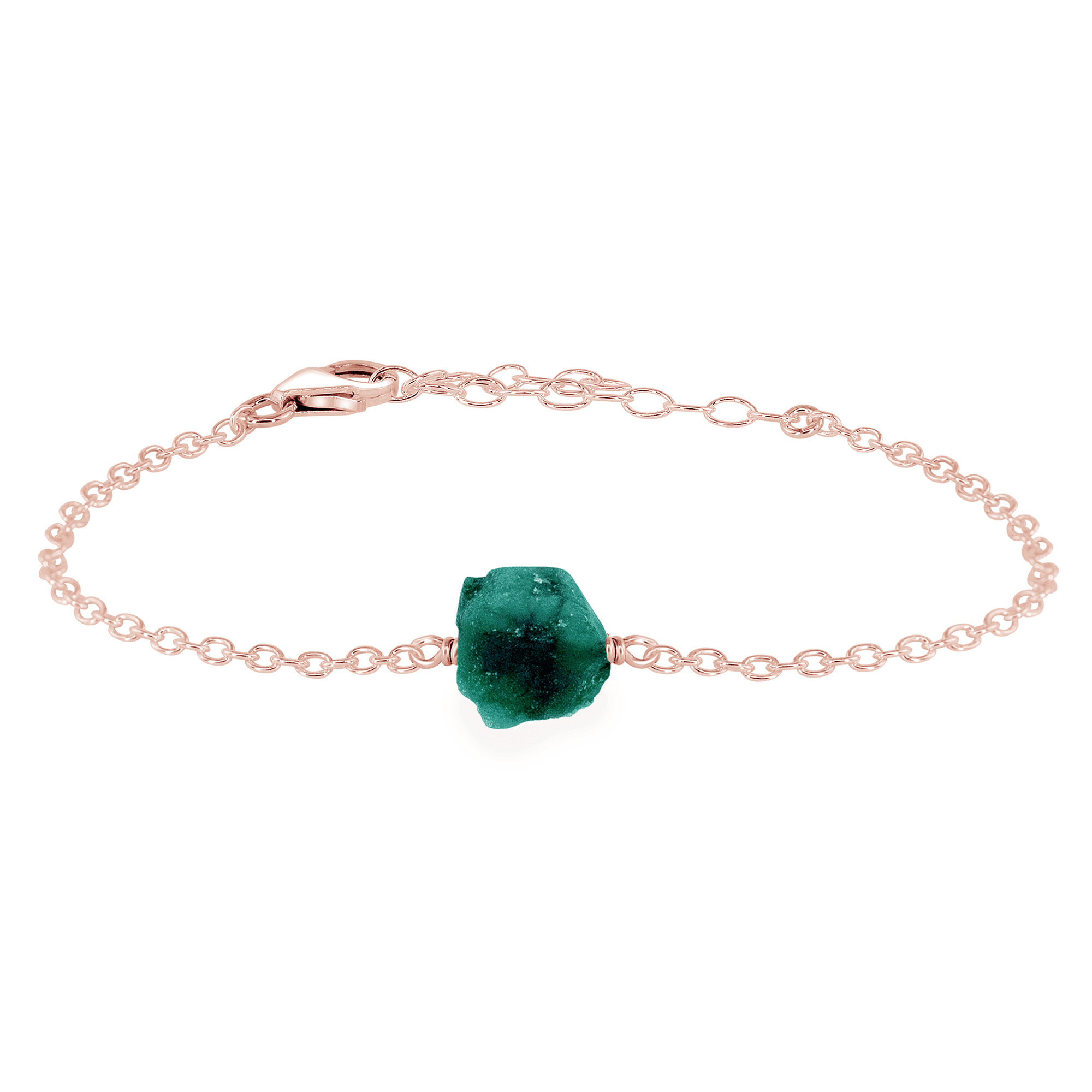 Raw Emerald Crystal Nugget Bracelet - Raw Emerald Crystal Nugget Bracelet - 14k Rose Gold Fill - Luna Tide Handmade Crystal Jewellery
