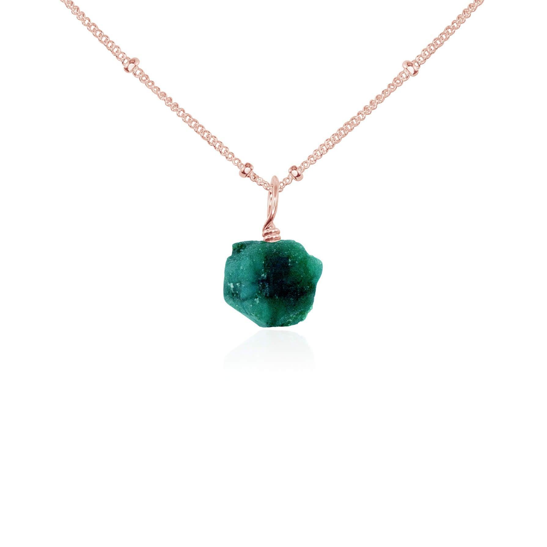 Raw Emerald Natural Crystal Pendant Necklace - Raw Emerald Natural Crystal Pendant Necklace - 14k Rose Gold Fill / Satellite - Luna Tide Handmade Crystal Jewellery