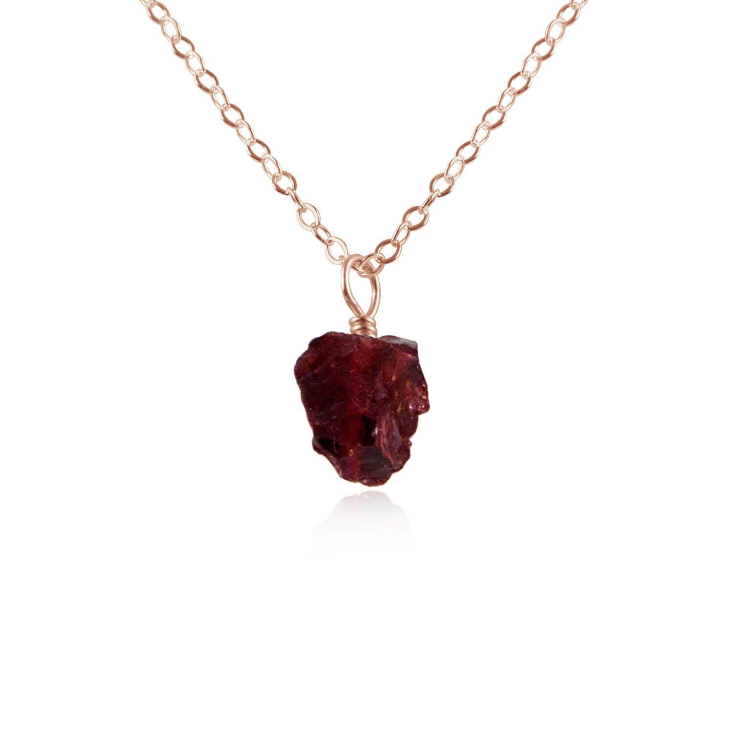 Raw Garnet Natural Crystal Pendant Necklace - Raw Garnet Natural Crystal Pendant Necklace - 14k Rose Gold Fill / Cable - Luna Tide Handmade Crystal Jewellery
