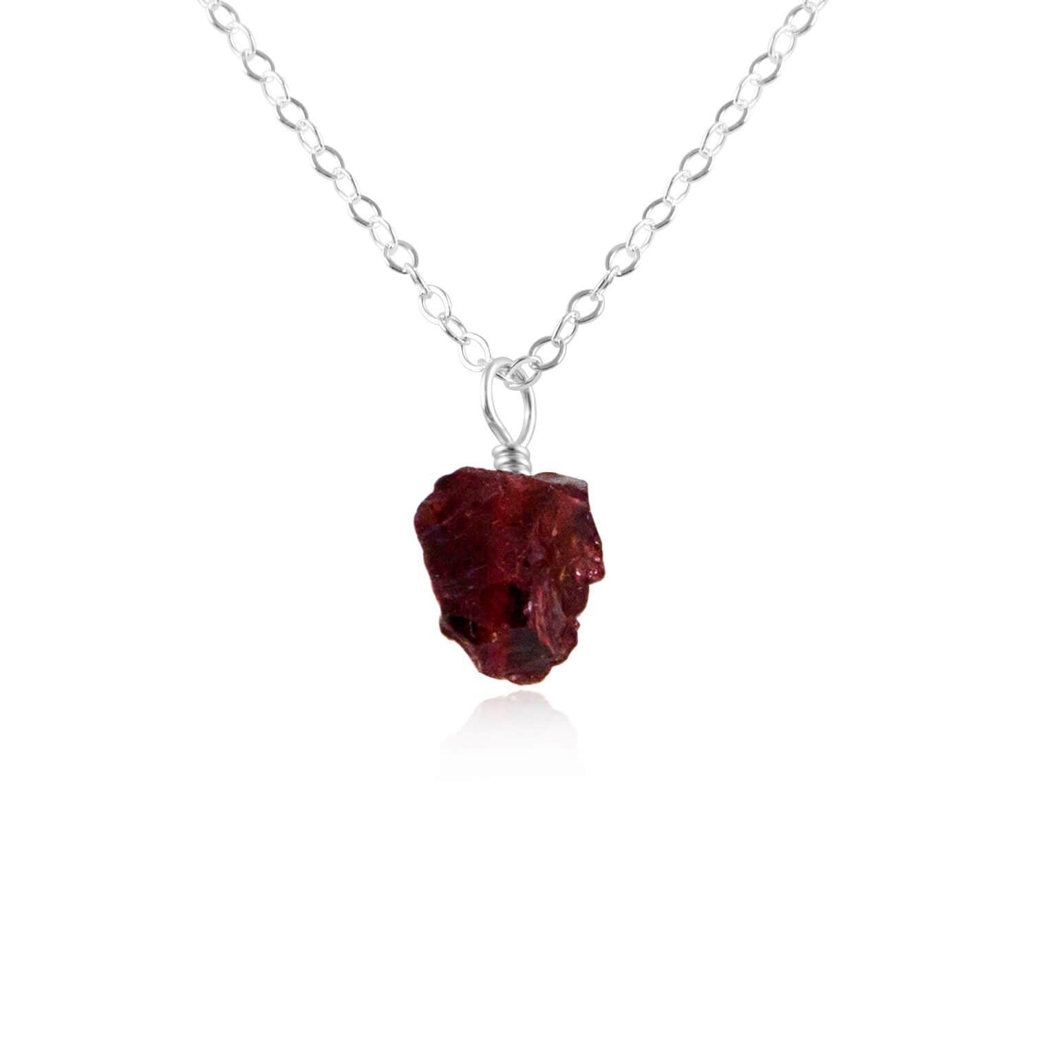 Raw Garnet Natural Crystal Pendant Necklace - Raw Garnet Natural Crystal Pendant Necklace - Sterling Silver / Cable - Luna Tide Handmade Crystal Jewellery