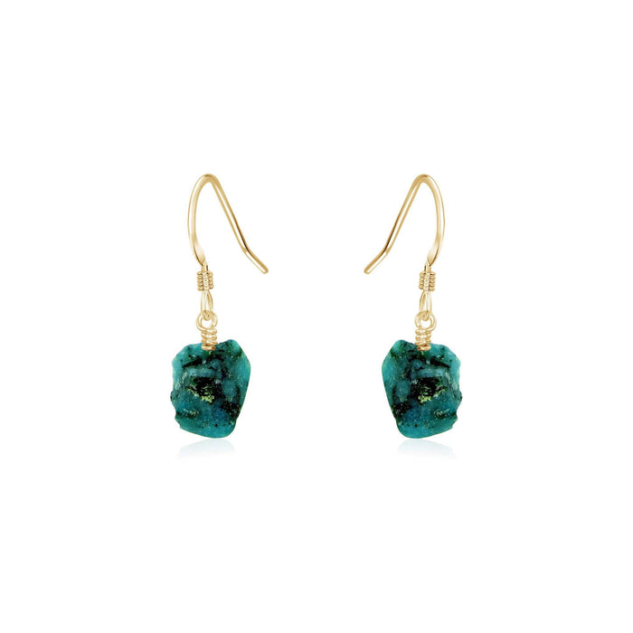 Raw Green Emerald Crystal Dangle Drop Earrings - Raw Green Emerald Crystal Dangle Drop Earrings - 14k Gold Fill - Luna Tide Handmade Crystal Jewellery