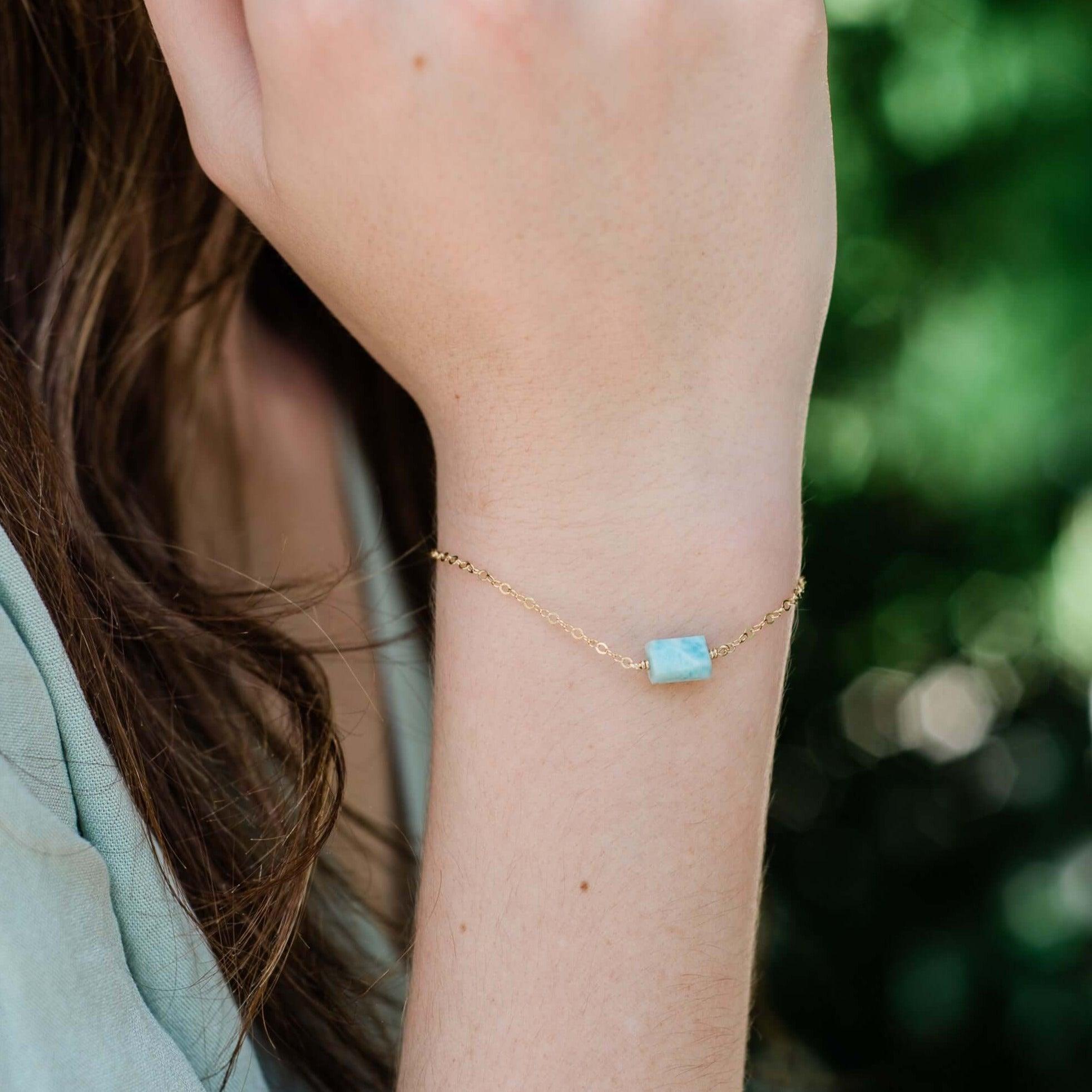 Raw Larimar Crystal Nugget Bracelet - Raw Larimar Crystal Nugget Bracelet - Sterling Silver - Luna Tide Handmade Crystal Jewellery