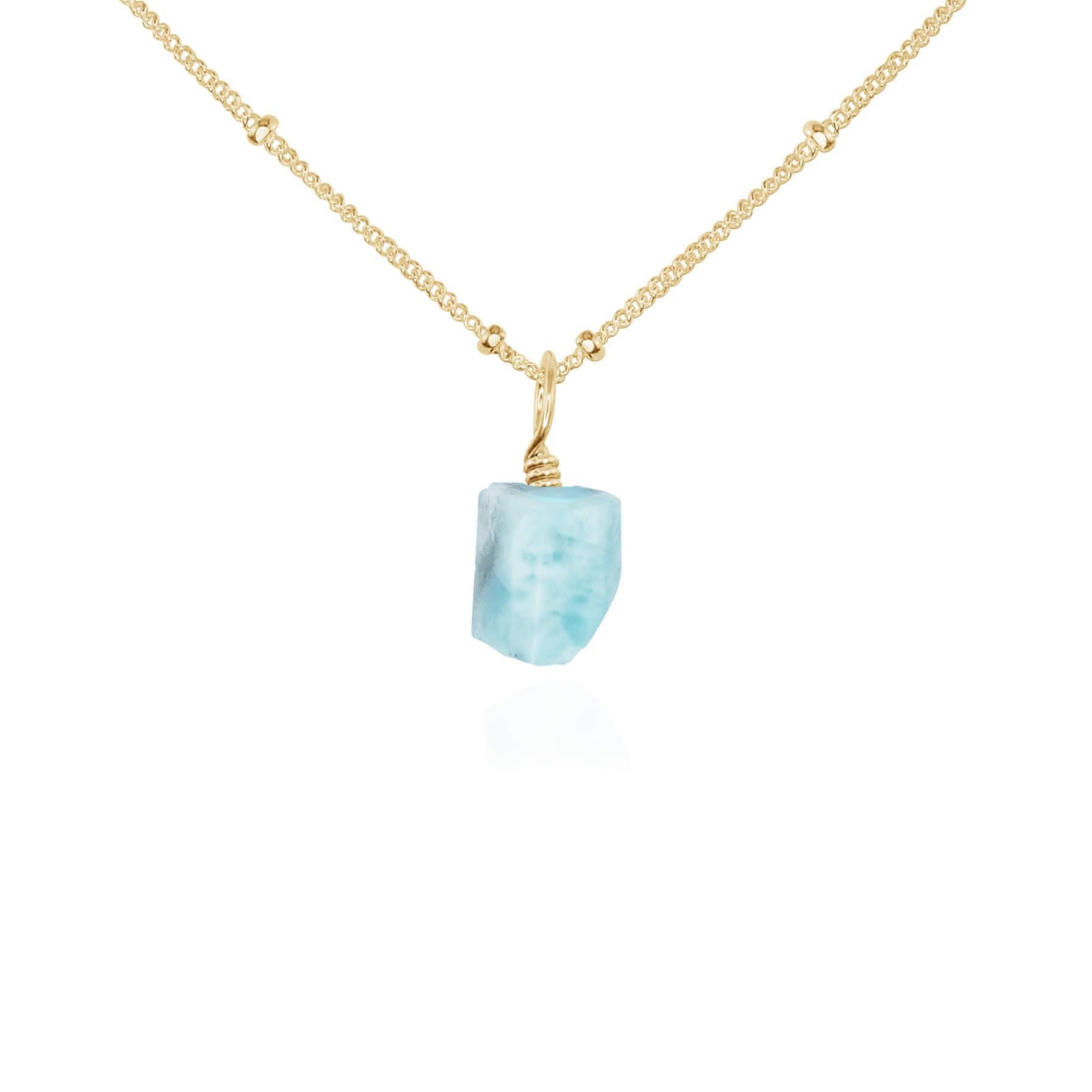 Raw Larimar Natural Crystal Pendant Necklace - Raw Larimar Natural Crystal Pendant Necklace - 14k Gold Fill / Satellite - Luna Tide Handmade Crystal Jewellery