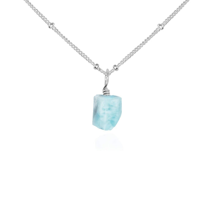 Raw Larimar Natural Crystal Pendant Necklace - Raw Larimar Natural Crystal Pendant Necklace - Sterling Silver / Satellite - Luna Tide Handmade Crystal Jewellery