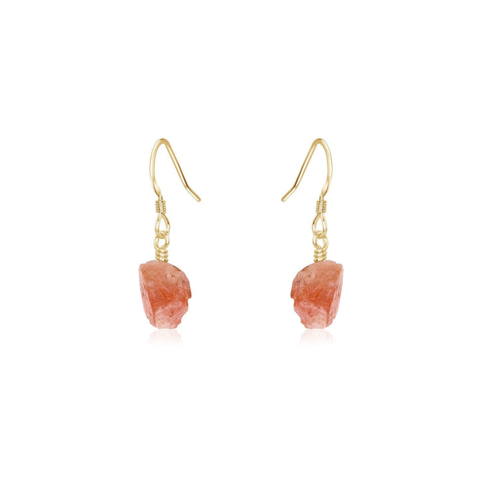 Raw Orange Sunstone Crystal Dangle Drop Earrings - Raw Orange Sunstone Crystal Dangle Drop Earrings - 14k Gold Fill - Luna Tide Handmade Crystal Jewellery