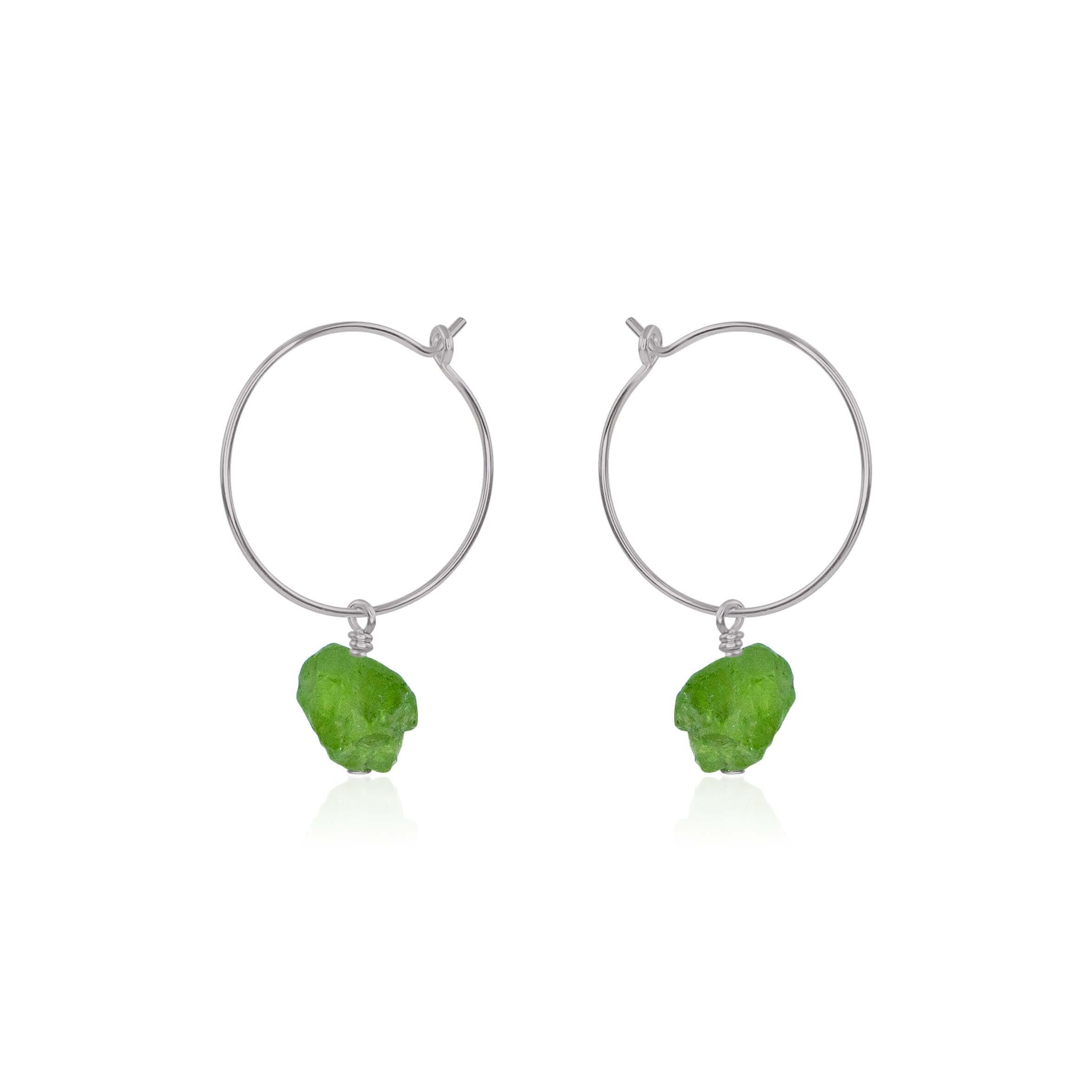 Raw Peridot Gemstone Dangle Hoop Earrings - Raw Peridot Gemstone Dangle Hoop Earrings - Stainless Steel - Luna Tide Handmade Crystal Jewellery