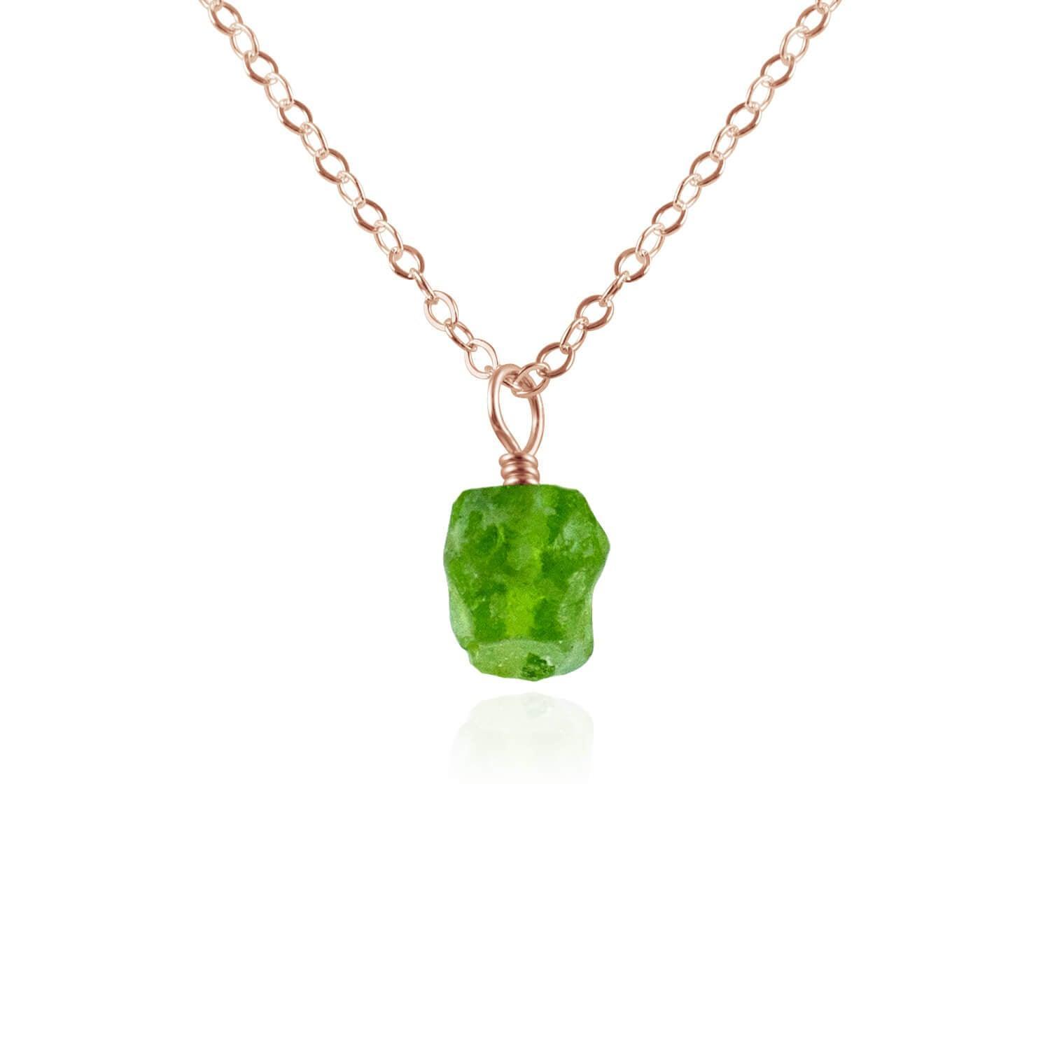 Raw Peridot Natural Crystal Pendant Necklace - Raw Peridot Natural Crystal Pendant Necklace - 14k Rose Gold Fill / Cable - Luna Tide Handmade Crystal Jewellery
