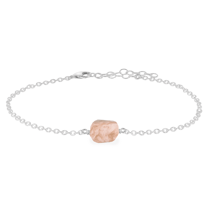 Raw Pink Peruvian Opal Crystal Nugget Anklet - Raw Pink Peruvian Opal Crystal Nugget Anklet - Sterling Silver - Luna Tide Handmade Crystal Jewellery
