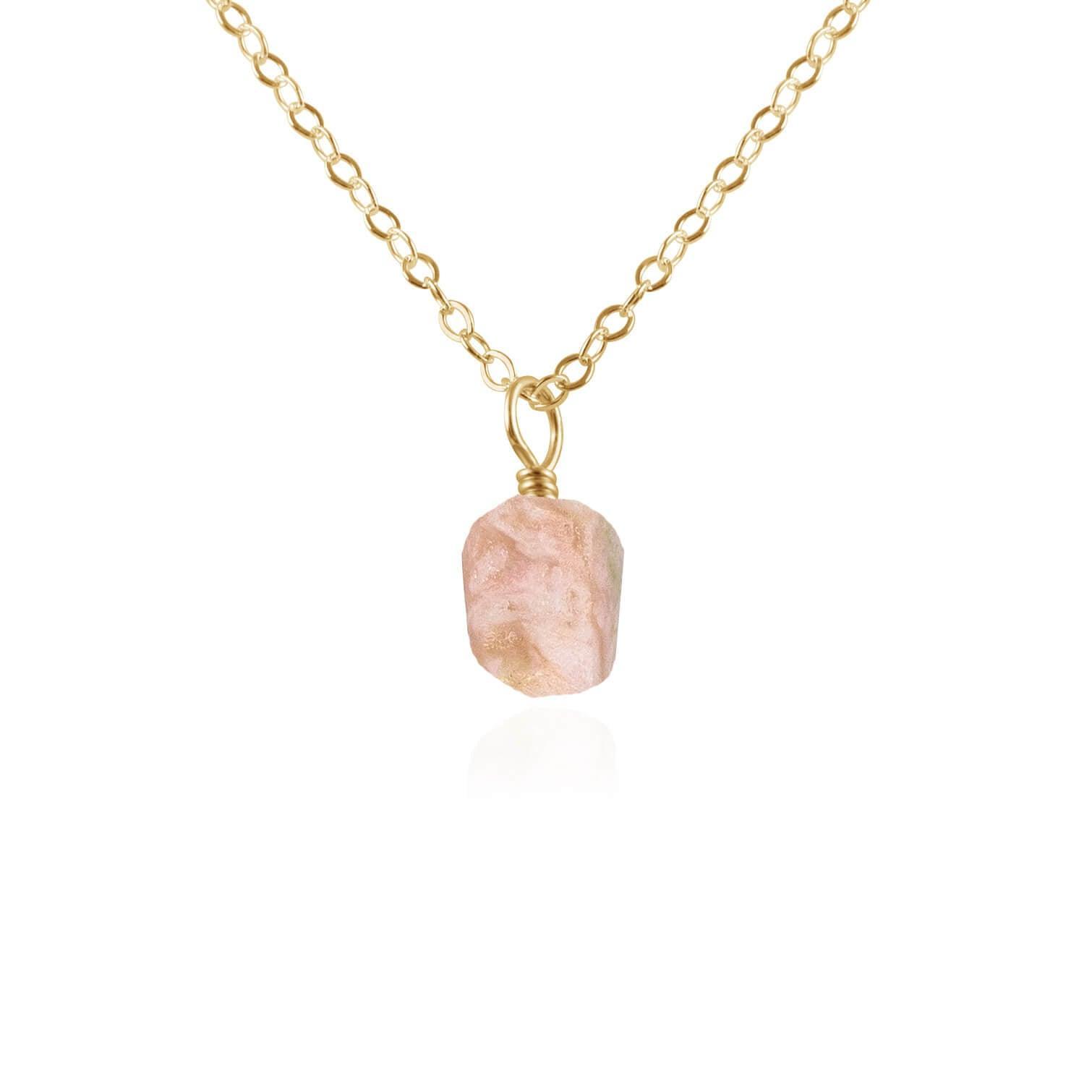 Raw Pink Peruvian Opal Natural Crystal Pendant Necklace - Raw Pink Peruvian Opal Natural Crystal Pendant Necklace - 14k Gold Fill / Cable - Luna Tide Handmade Crystal Jewellery