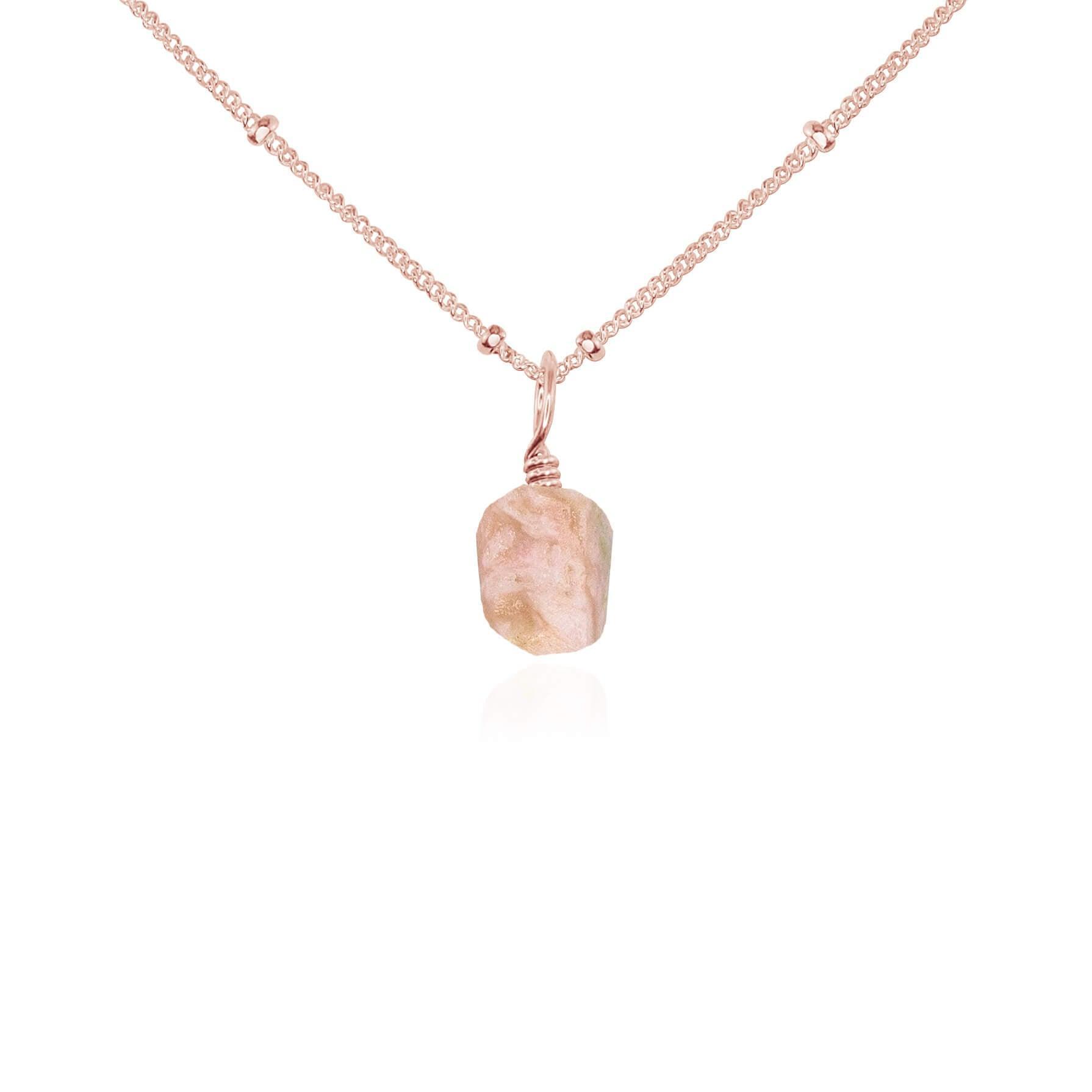 Raw Pink Peruvian Opal Natural Crystal Pendant Necklace - Raw Pink Peruvian Opal Natural Crystal Pendant Necklace - 14k Rose Gold Fill / Satellite - Luna Tide Handmade Crystal Jewellery