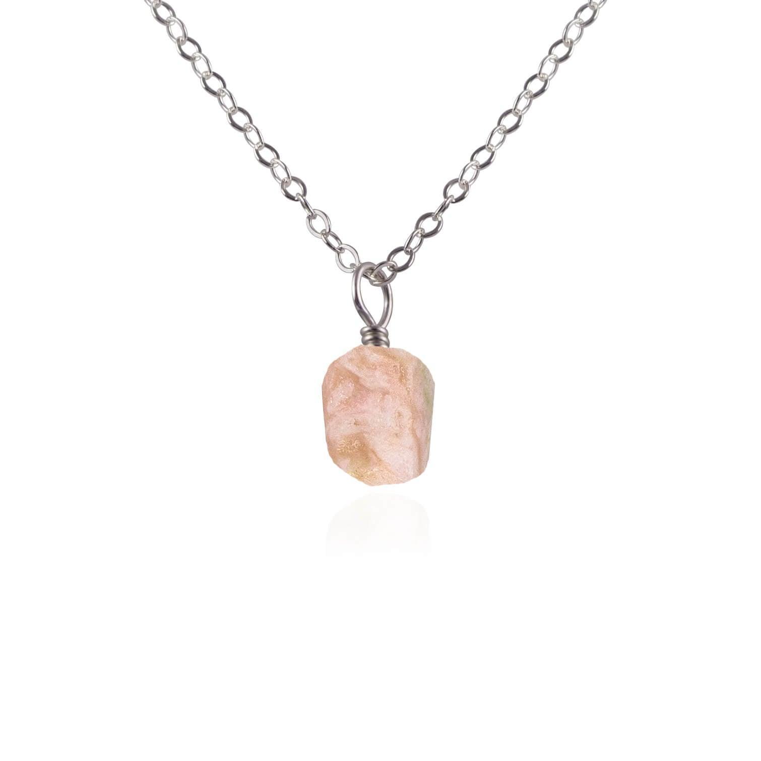 Raw Pink Peruvian Opal Natural Crystal Pendant Necklace - Raw Pink Peruvian Opal Natural Crystal Pendant Necklace - Stainless Steel / Cable - Luna Tide Handmade Crystal Jewellery