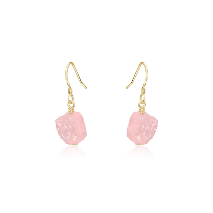 Raw Pink Rose Quartz Crystal Dangle Drop Earrings - Raw Pink Rose Quartz Crystal Dangle Drop Earrings - 14k Gold Fill - Luna Tide Handmade Crystal Jewellery