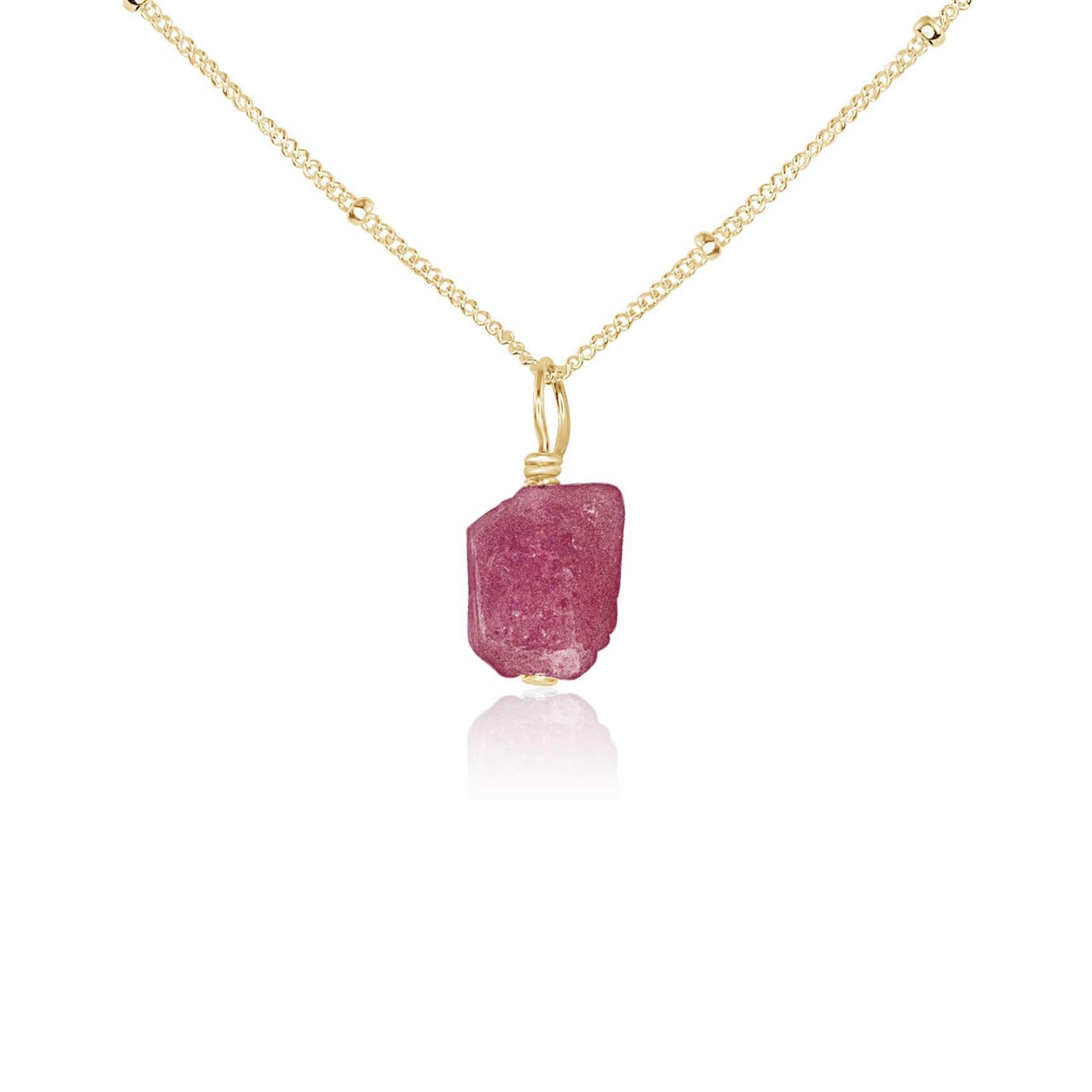 Raw Pink Tourmaline Natural Crystal Pendant Necklace - Raw Pink Tourmaline Natural Crystal Pendant Necklace - 14k Gold Fill / Satellite - Luna Tide Handmade Crystal Jewellery