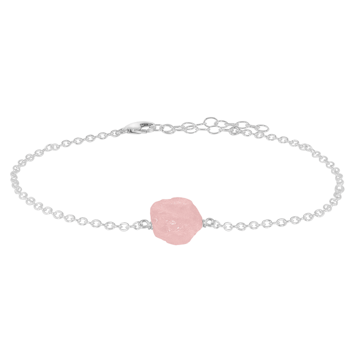 Raw Rose Quartz Crystal Nugget Anklet - Raw Rose Quartz Crystal Nugget Anklet - Sterling Silver - Luna Tide Handmade Crystal Jewellery