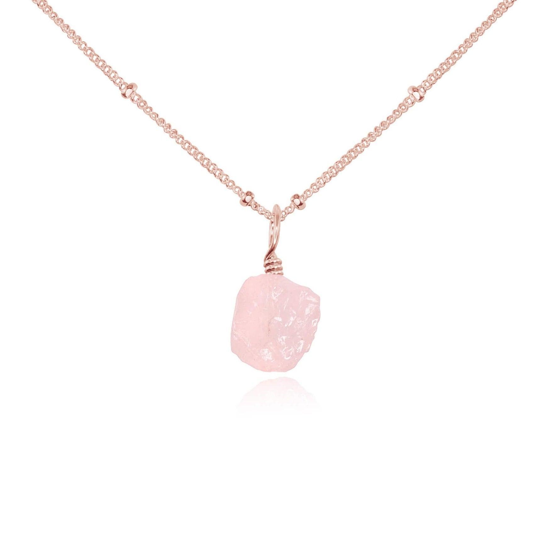 Raw Rose Quartz Natural Crystal Pendant Necklace - Raw Rose Quartz Natural Crystal Pendant Necklace - 14k Rose Gold Fill / Satellite - Luna Tide Handmade Crystal Jewellery