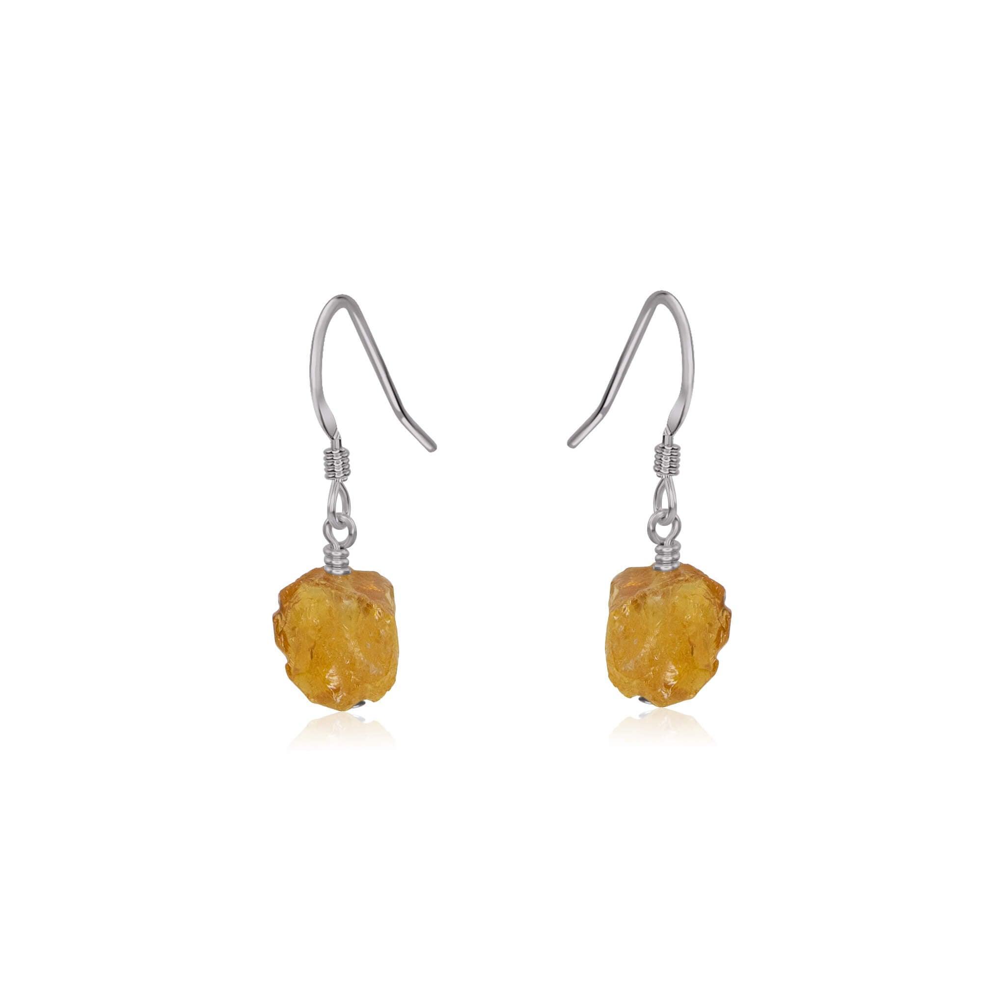 Raw Yellow Citrine Crystal Dangle Drop Earrings - Raw Yellow Citrine Crystal Dangle Drop Earrings - Stainless Steel - Luna Tide Handmade Crystal Jewellery