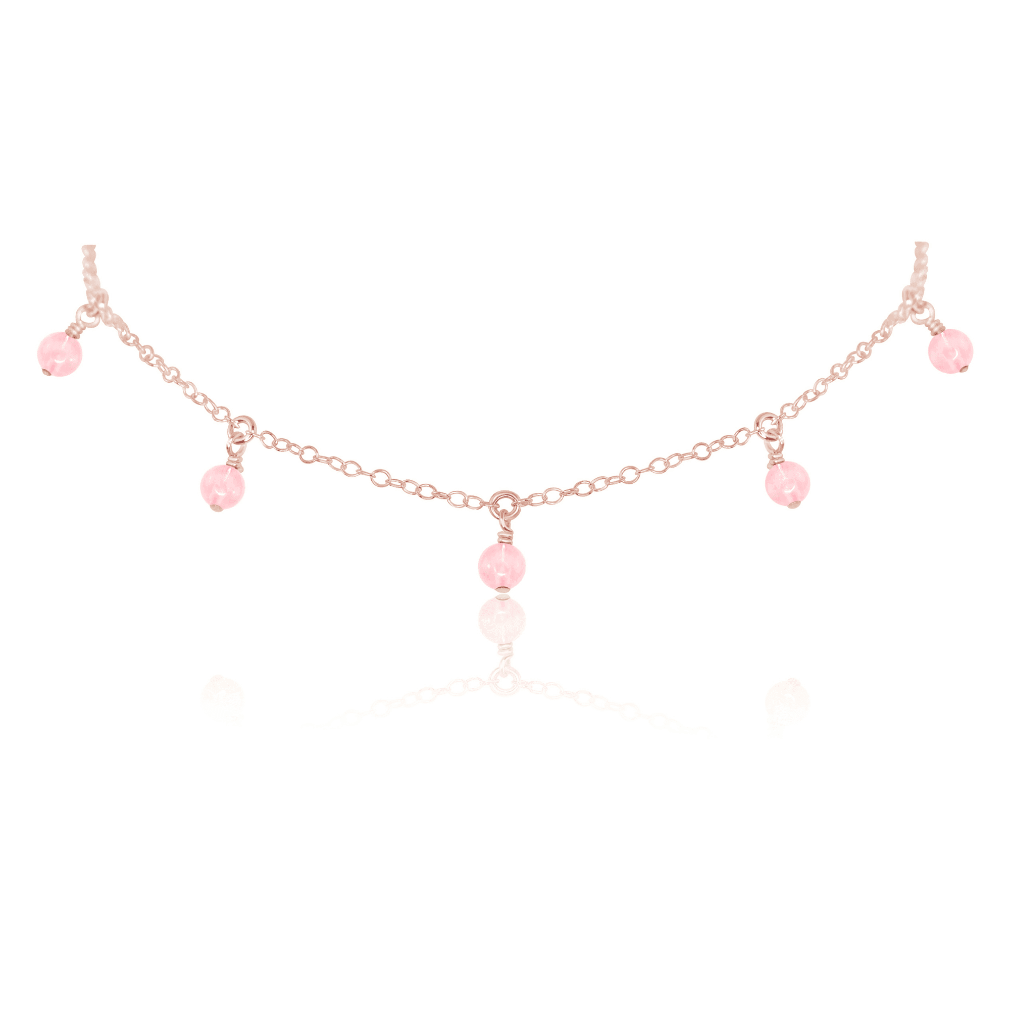 Rose Quartz Bead Drop Choker - Rose Quartz Bead Drop Choker - 14k Rose Gold Fill - Luna Tide Handmade Crystal Jewellery
